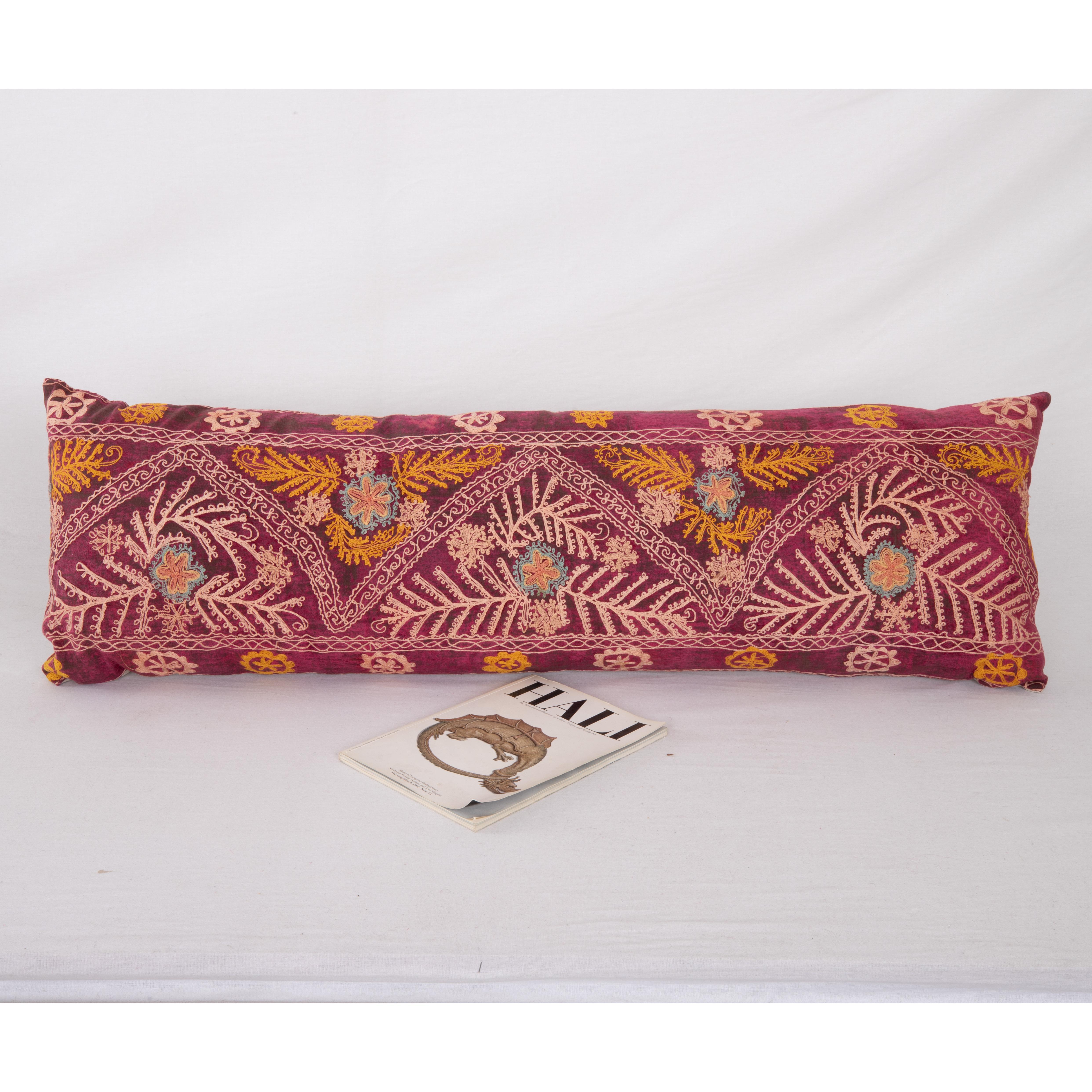 Silk Suzani Pillow Case Made from a Vintage Velvet Ground Suzani, Mid-20th Century For Sale