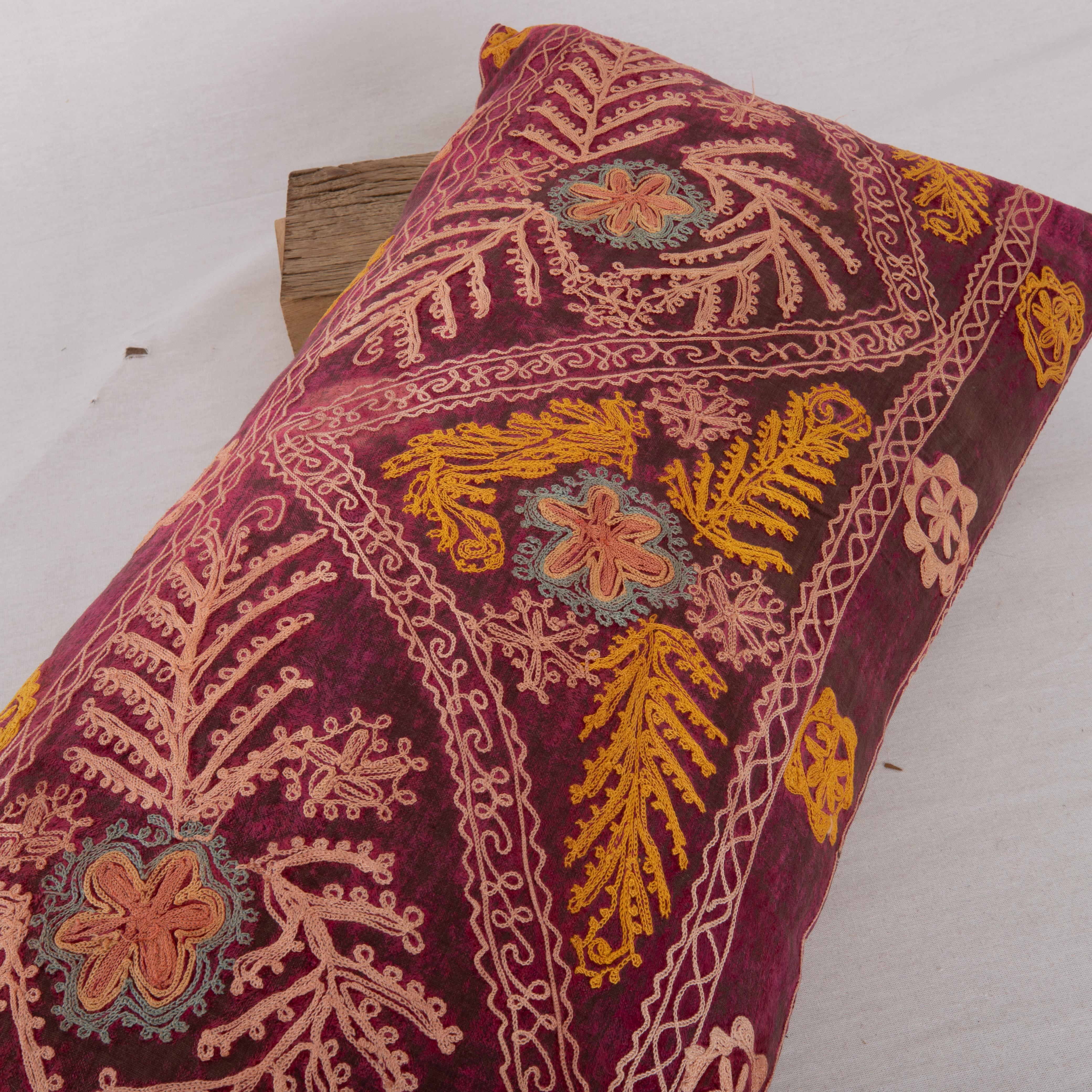 20th Century Suzani Pillow Case Made from a Vintage Velvet Ground Suzani, Mid-20th C For Sale