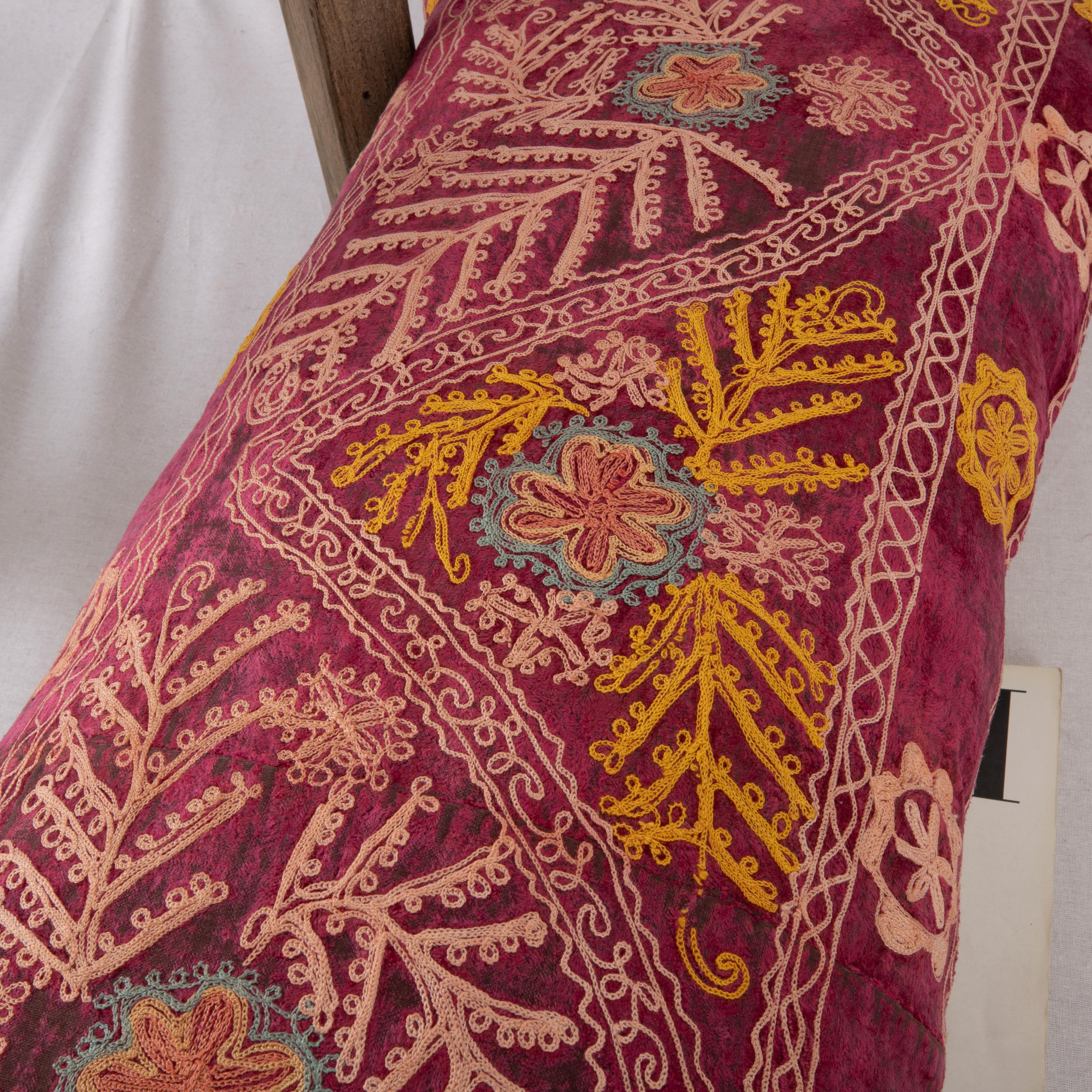 Suzani Pillow Case Made from a Vintage Velvet Ground Suzani, Mid-20th Century For Sale 3