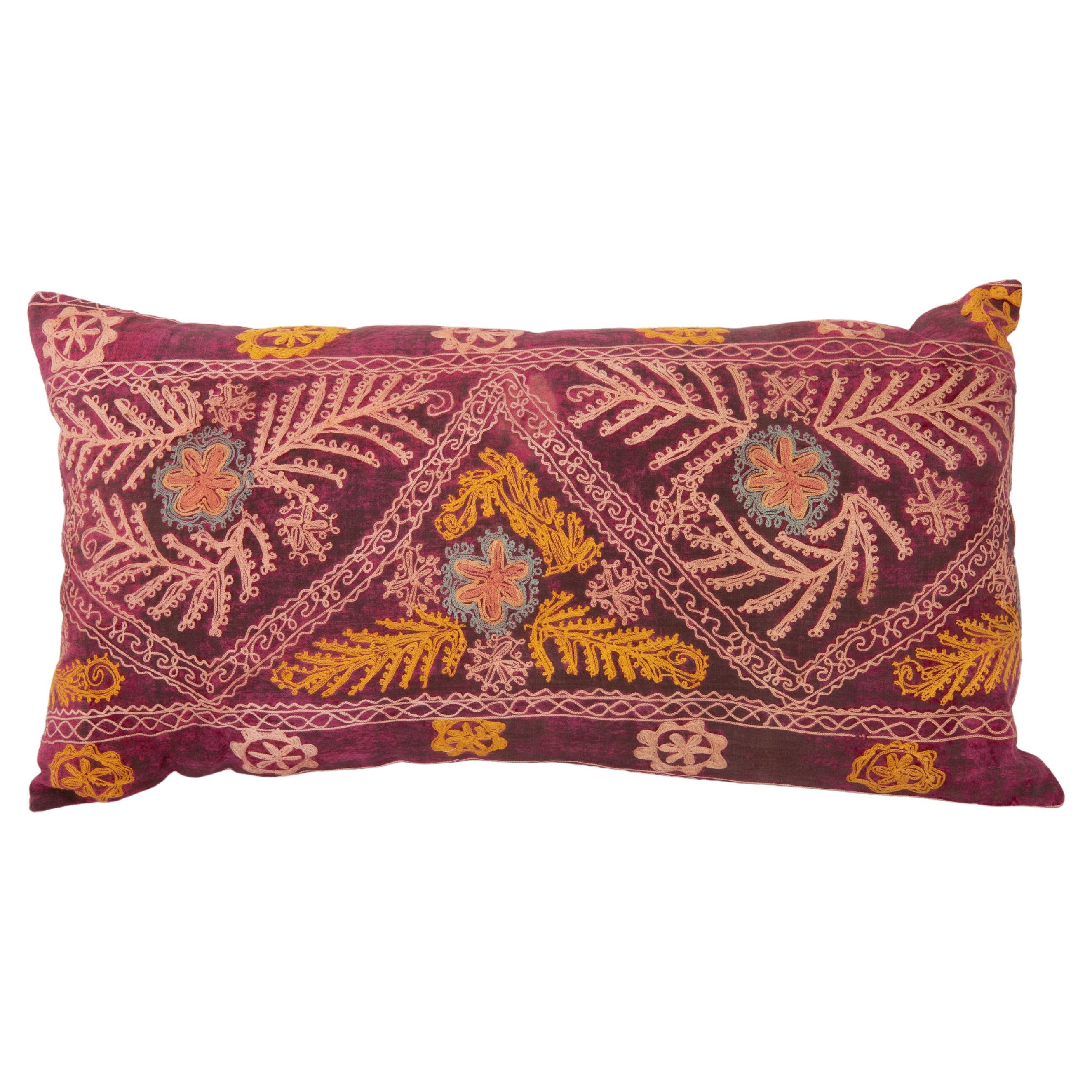 Suzani Pillow Case Made from a Vintage Velvet Ground Suzani, Mid-20th C For Sale