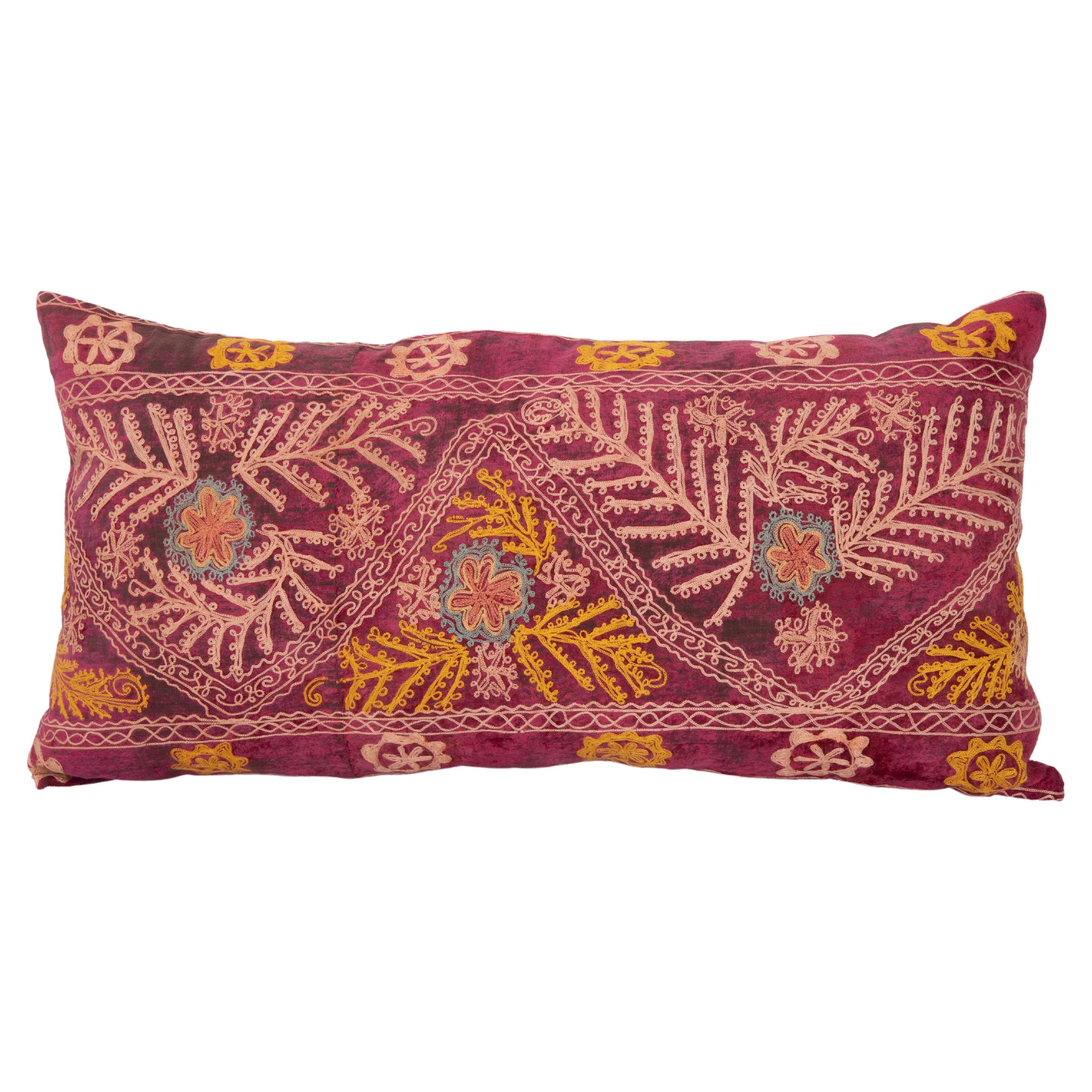 Suzani Pillow Case Made from a Vintage Velvet Ground Suzani, Mid-20th Century For Sale