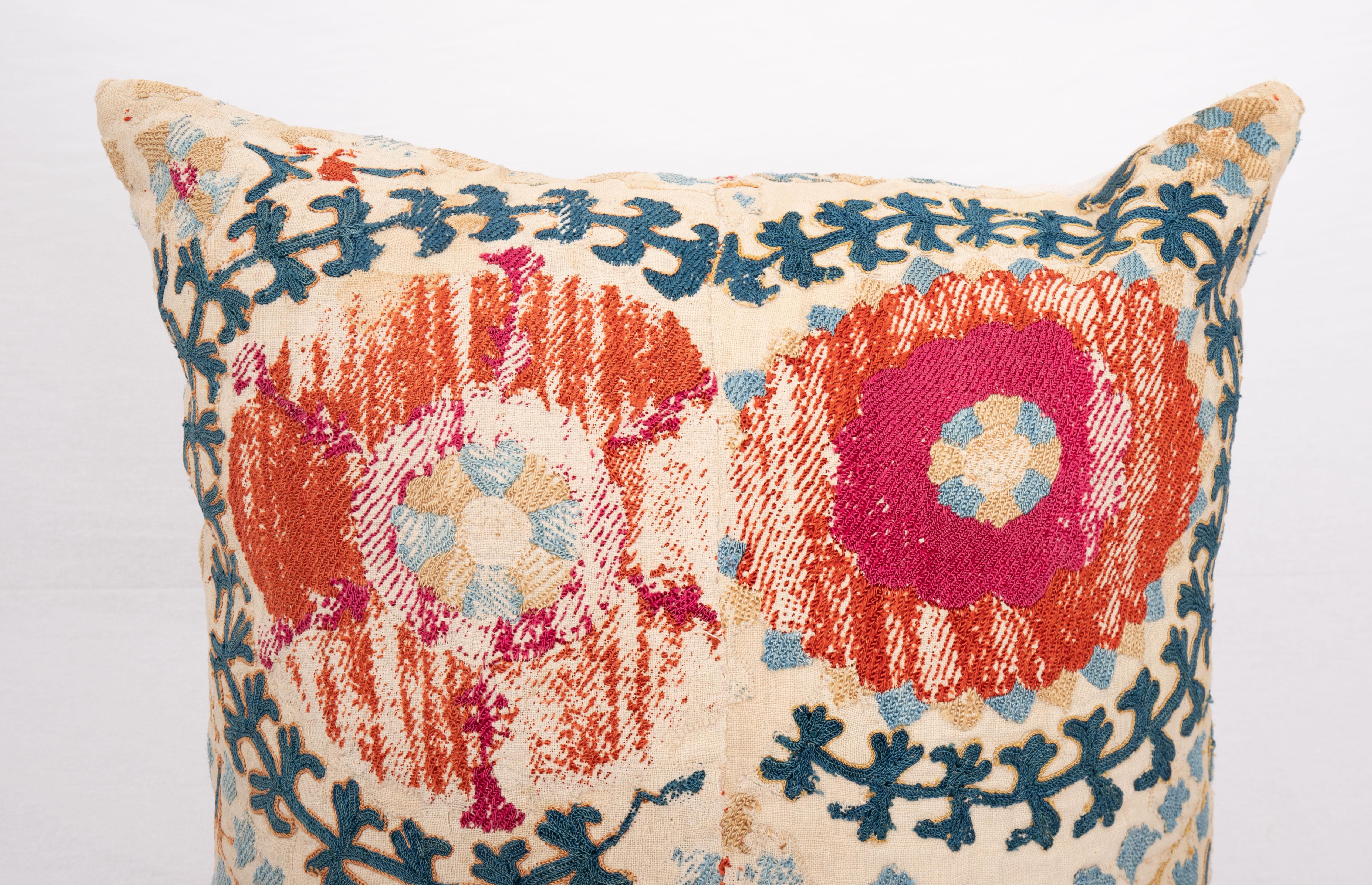 Uzbek Suzani Pillow Case Made from an Antique Suzani Fragment, 19th Century For Sale