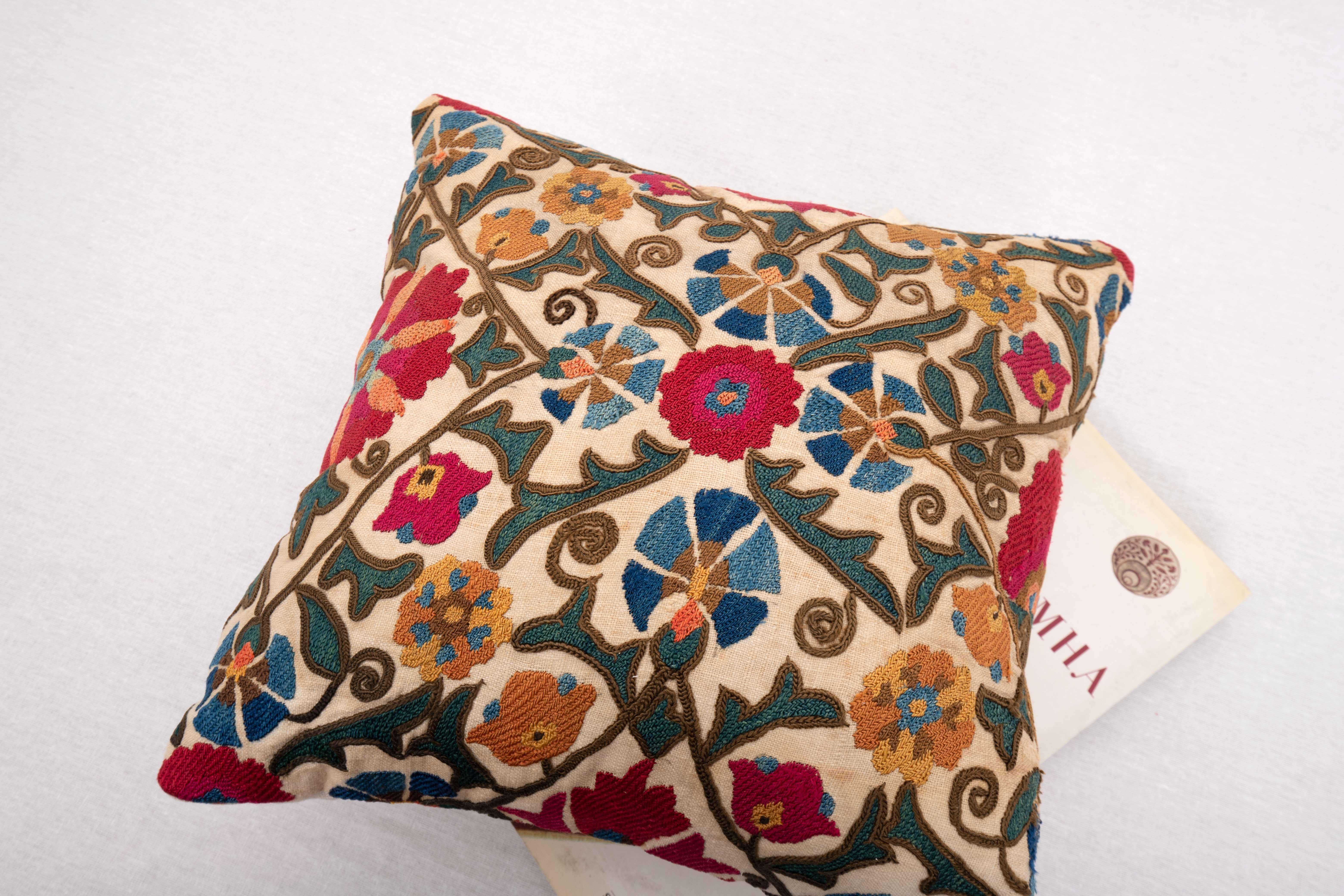 Uzbek Suzani Pillow Case Made from Antique Suzani Fragment, 19th C For Sale