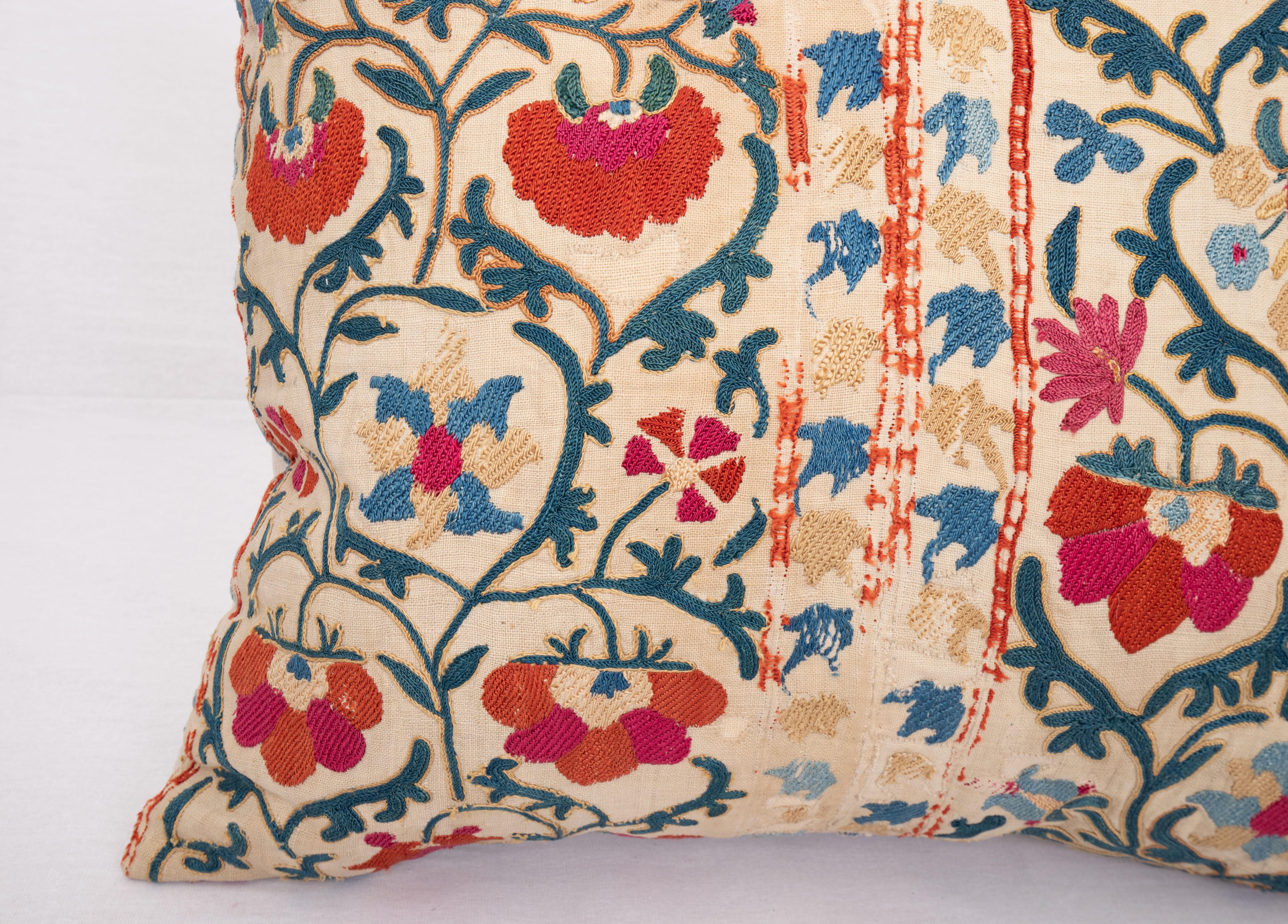 Embroidered Suzani Pillow Case Made from an Antique Suzani Fragment, 19th Century For Sale