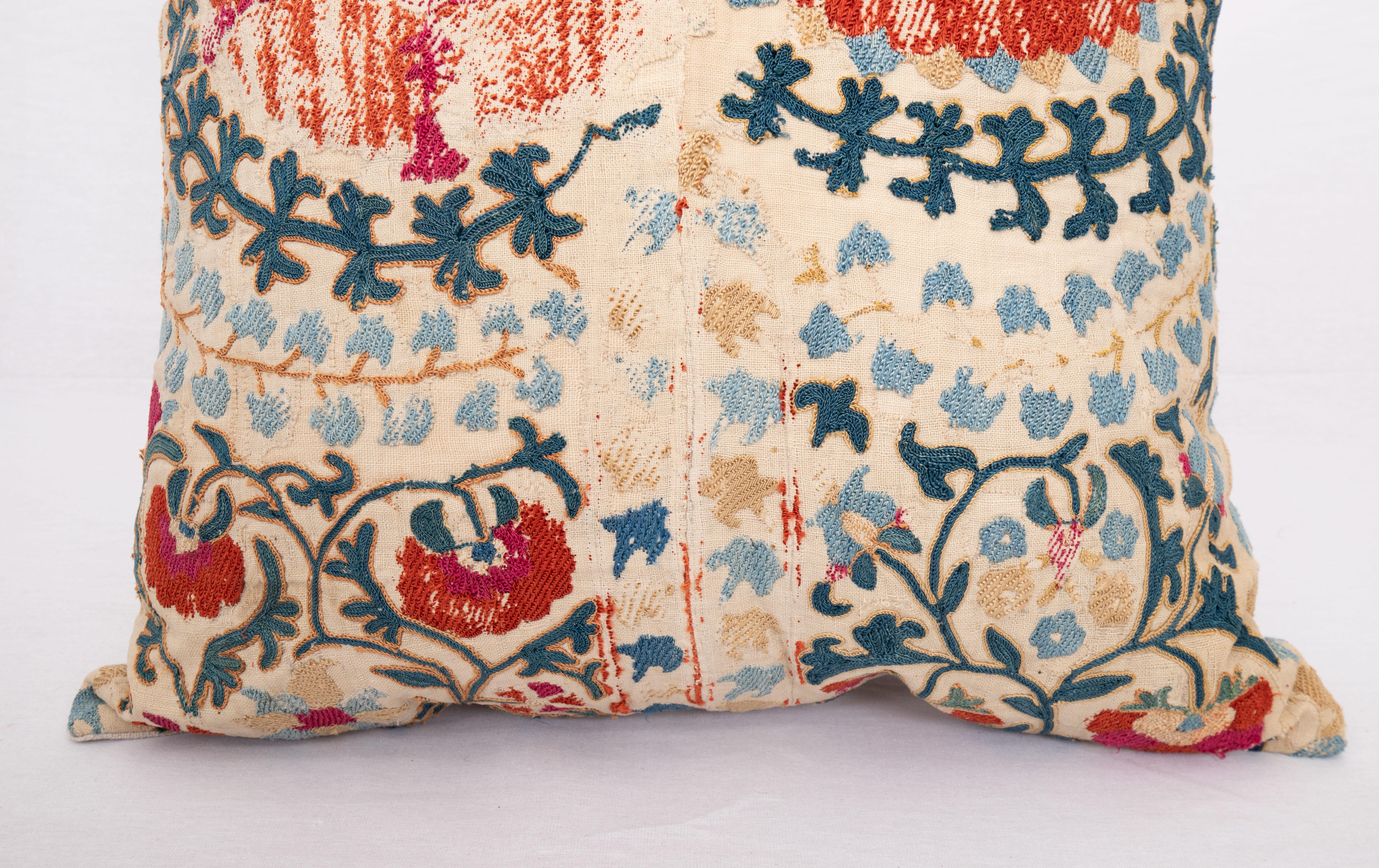 Embroidered Suzani Pillow Case Made from an Antique Suzani Fragment, 19th Century For Sale