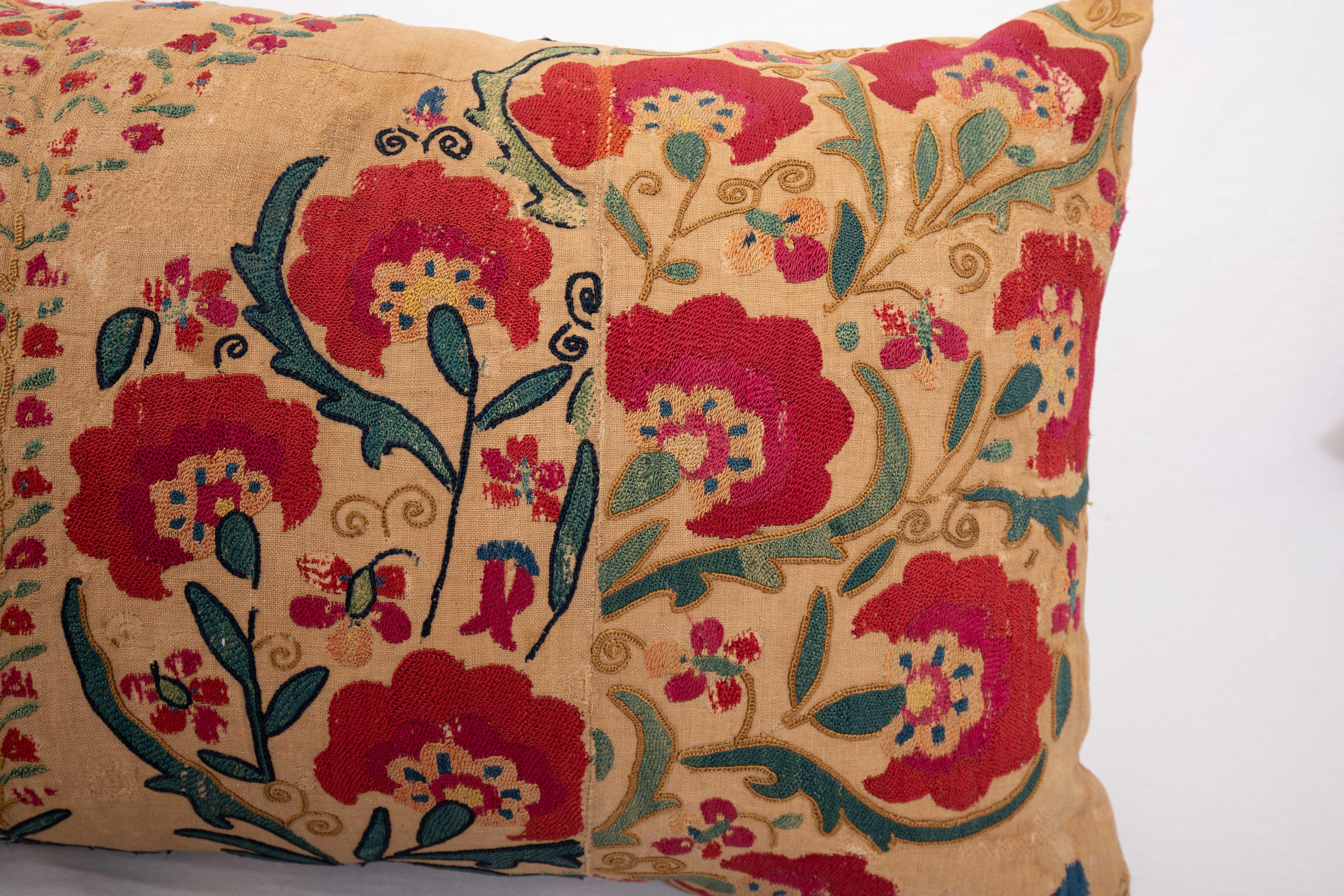 Suzani Pillow Case made from an Antique suzani Fragment, 19th C. In Fair Condition In Istanbul, TR