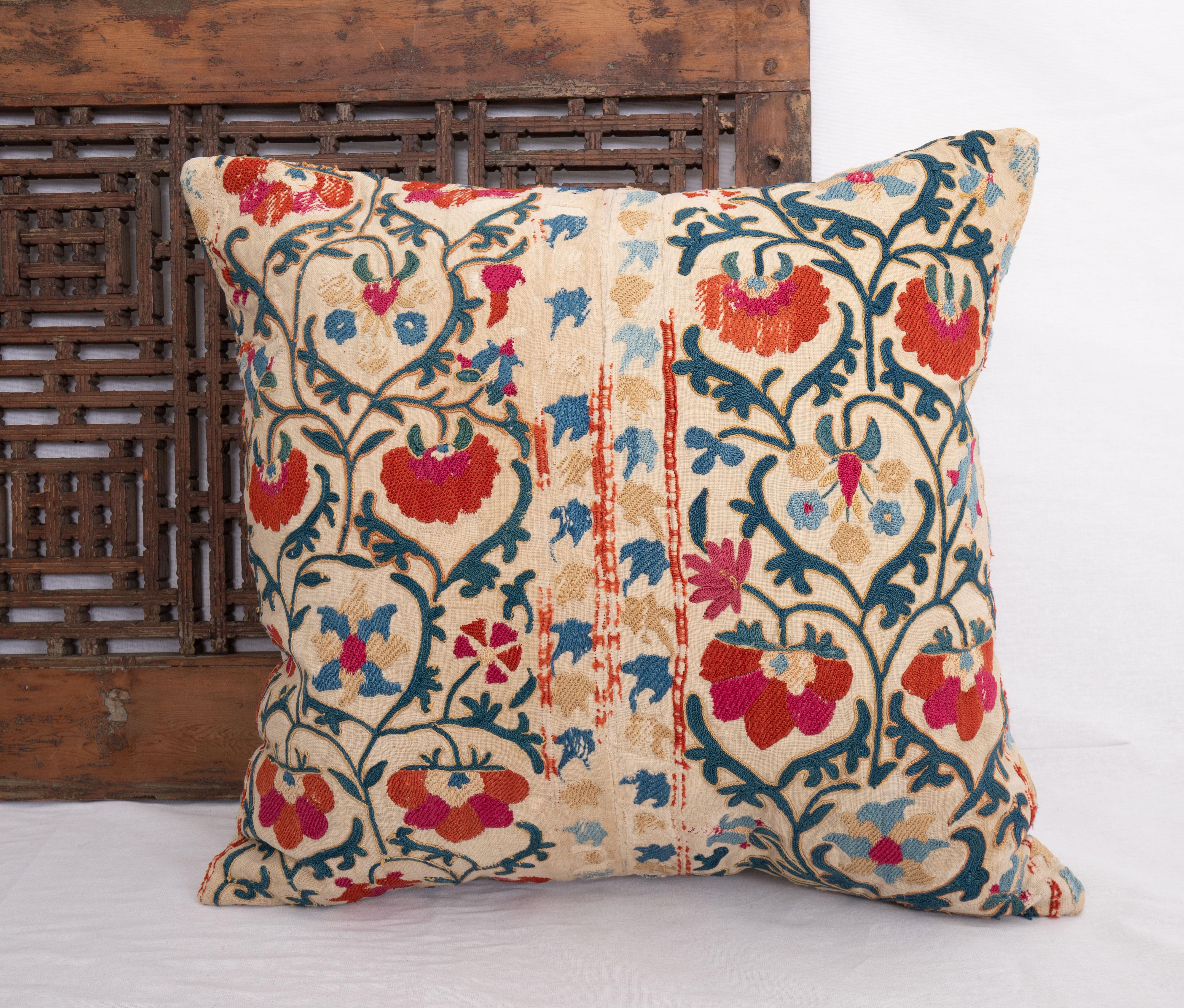 Silk Suzani Pillow Case Made from an Antique Suzani Fragment, 19th Century For Sale