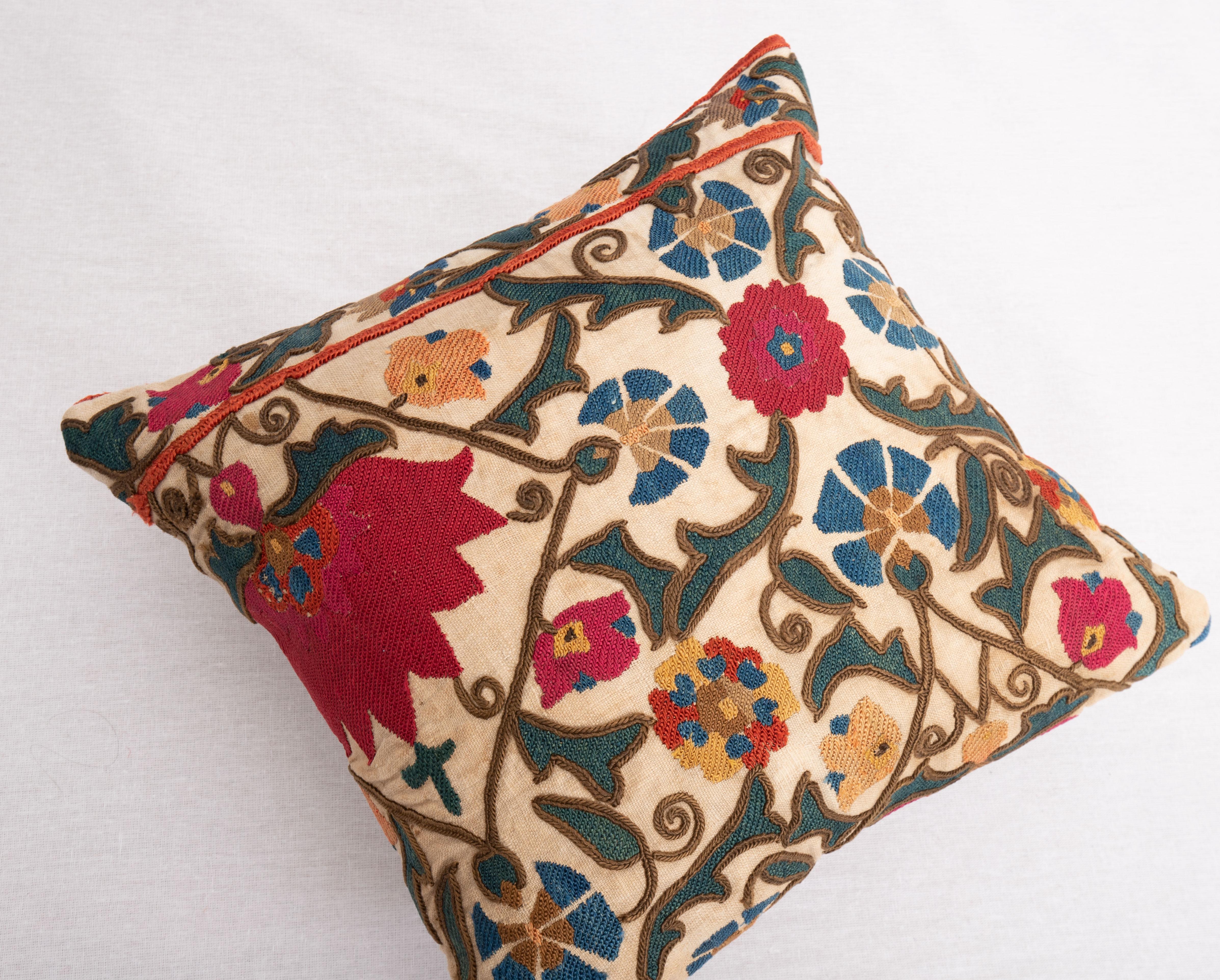 Silk Suzani Pillow Case Made from an Antique Suzani Fragment, 19th Century