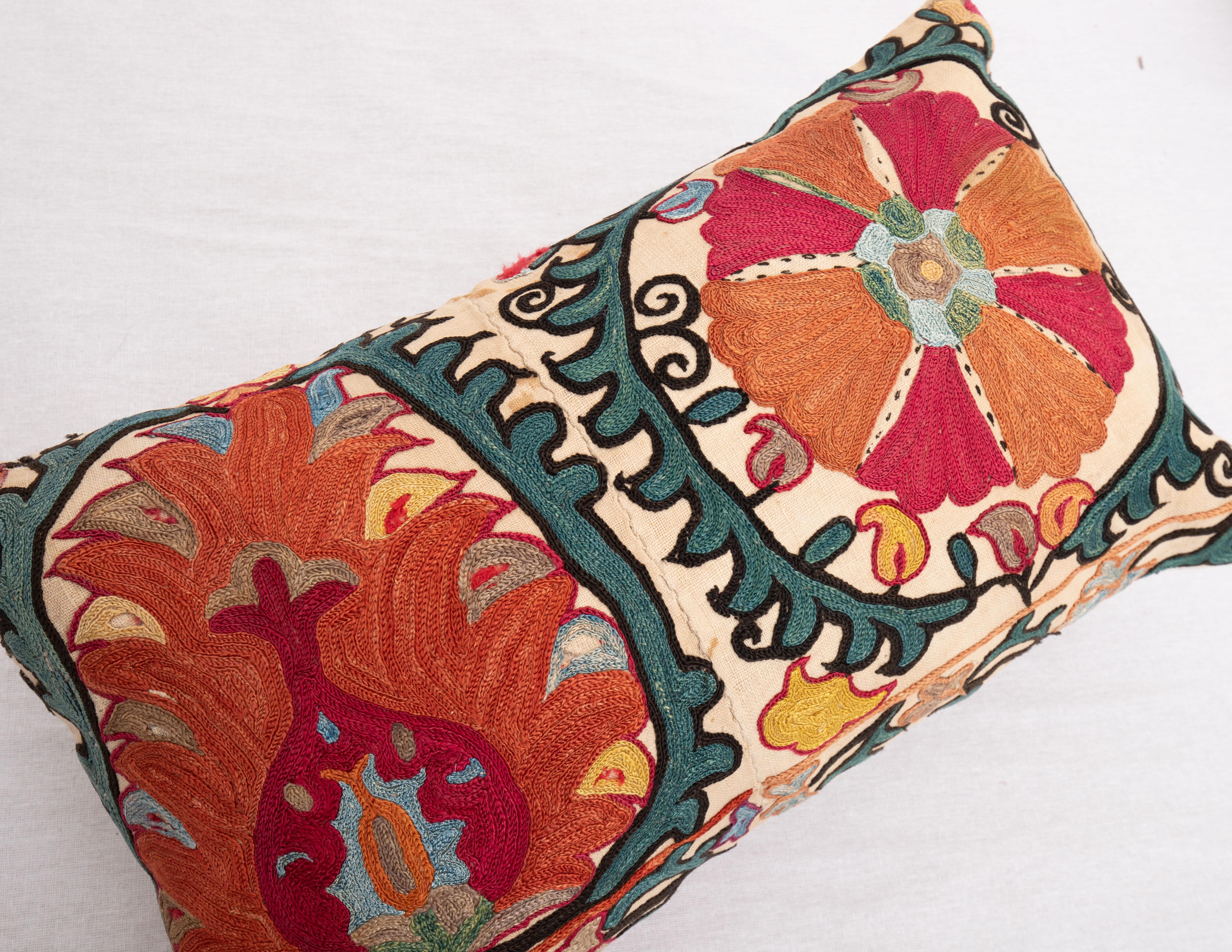 Silk Suzani Pillow Case Made from an Antique Suzani Fragment, 19th Century