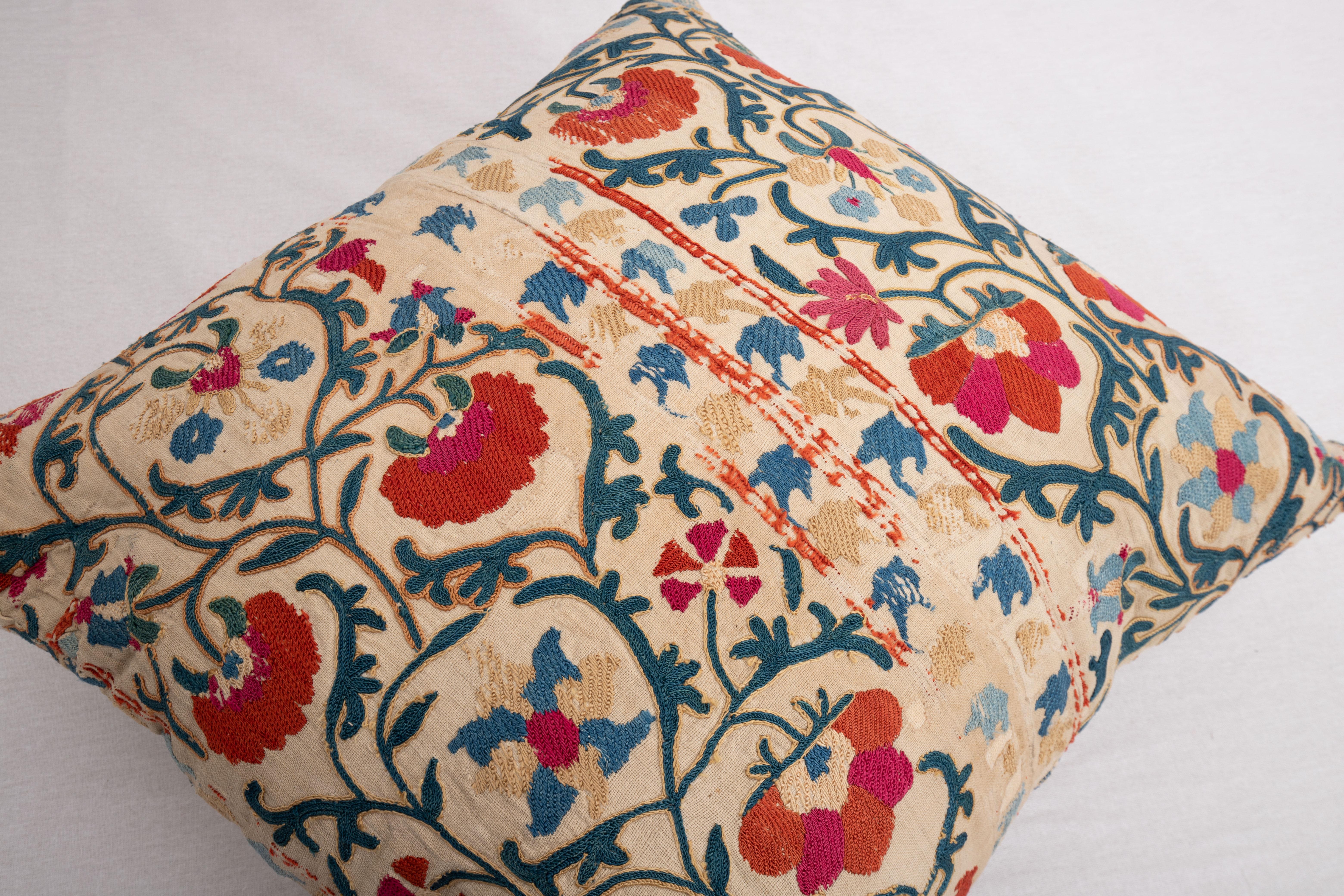 Suzani Pillow Case Made from an Antique Suzani Fragment, 19th Century For Sale 1