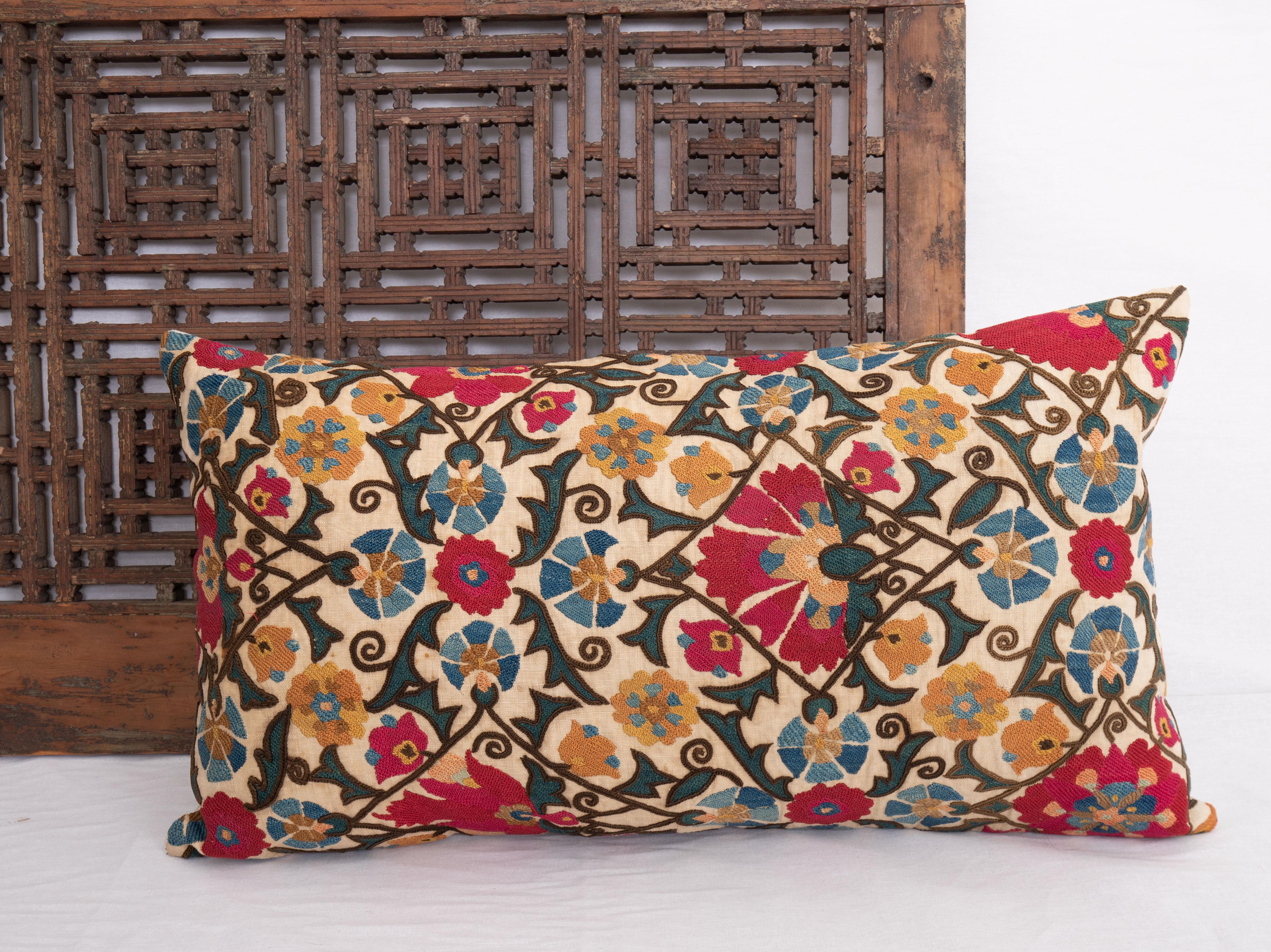 Silk Suzani Pillow Case Made from an Antique Suzani Fragment, 19th Century