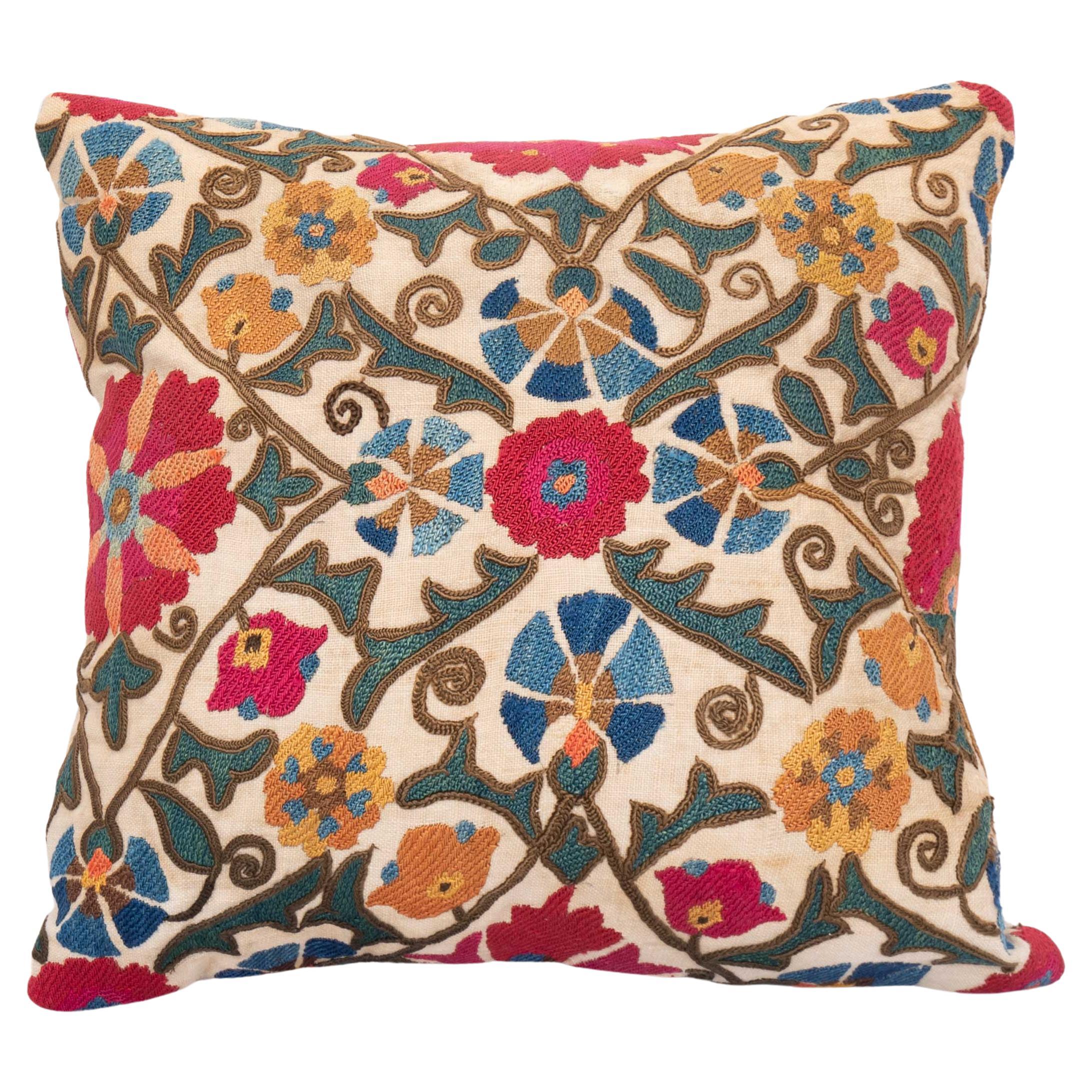 Suzani Pillow Case Made from Antique Suzani Fragment, 19th C