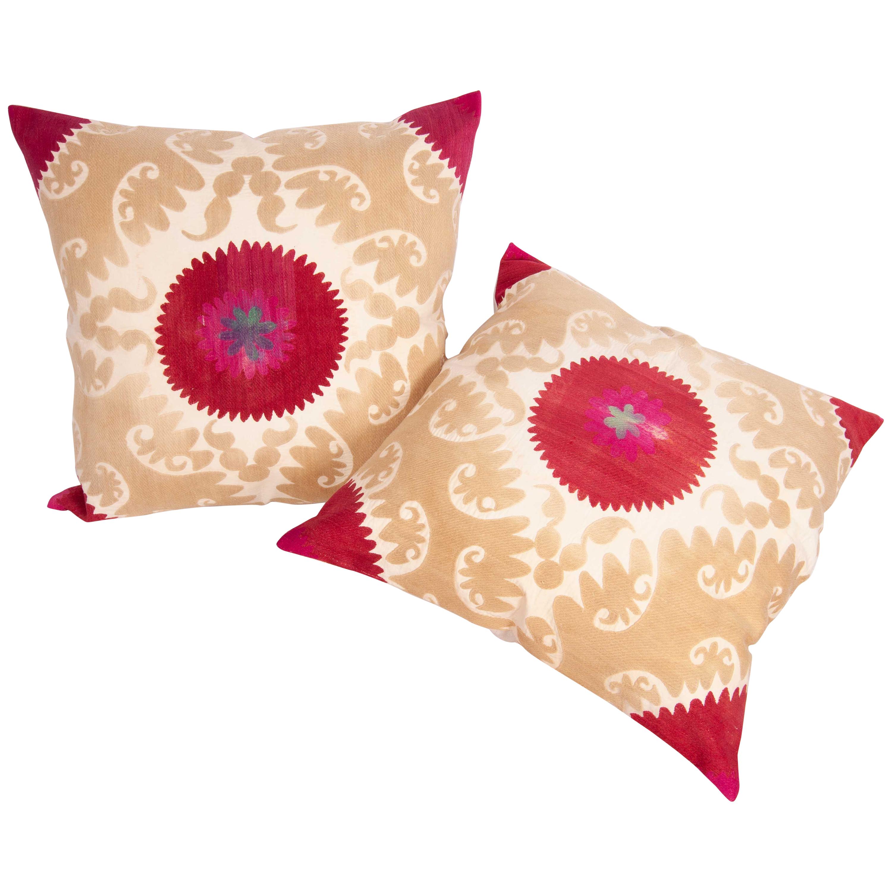 Suzani Pillow Cases /Cushion Covers Made from a Mid-20th Century Uzbek Suzani