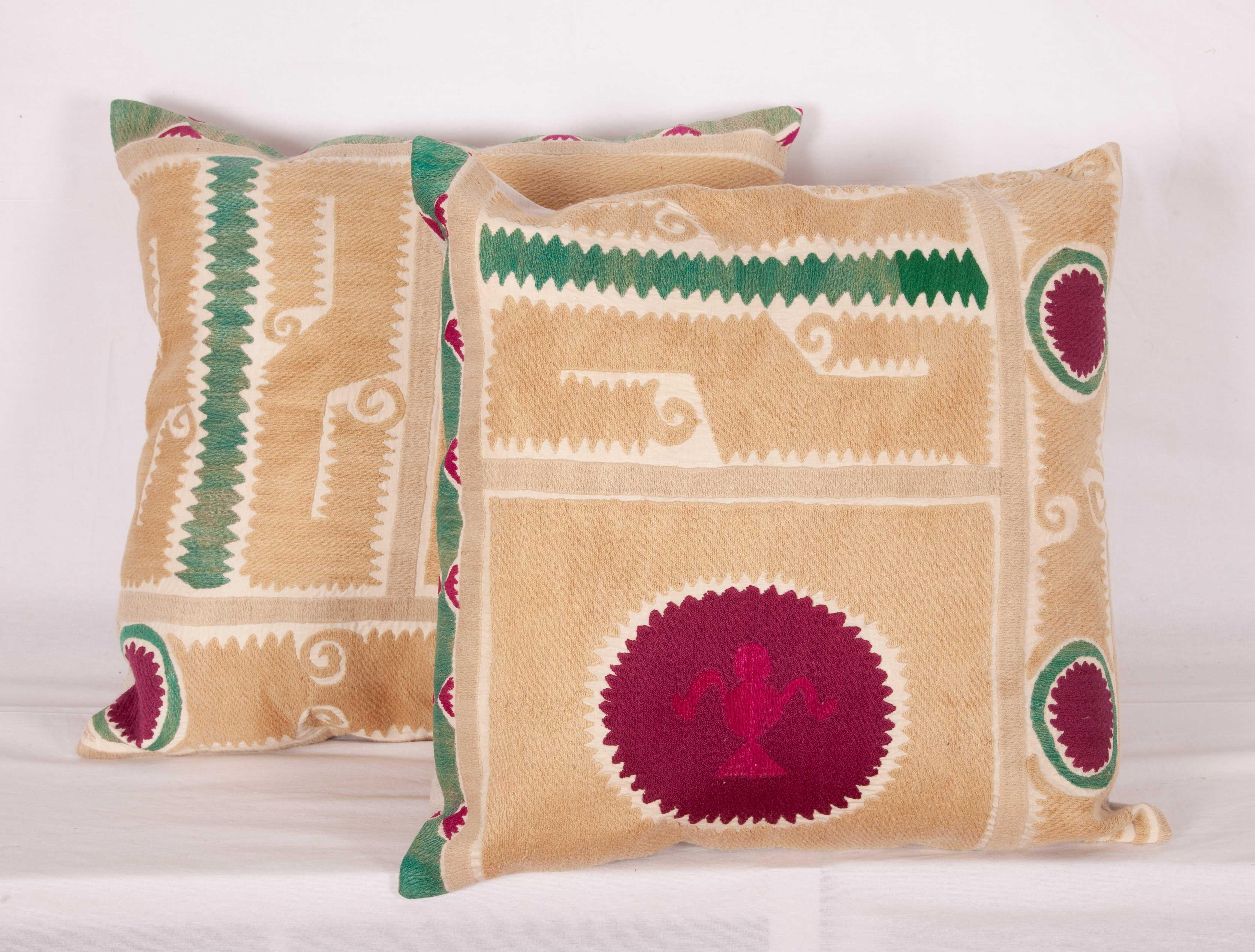 Uzbek Suzani Pillow Cases Fashioned from a Mid-20th Century Samarkand Suzani For Sale