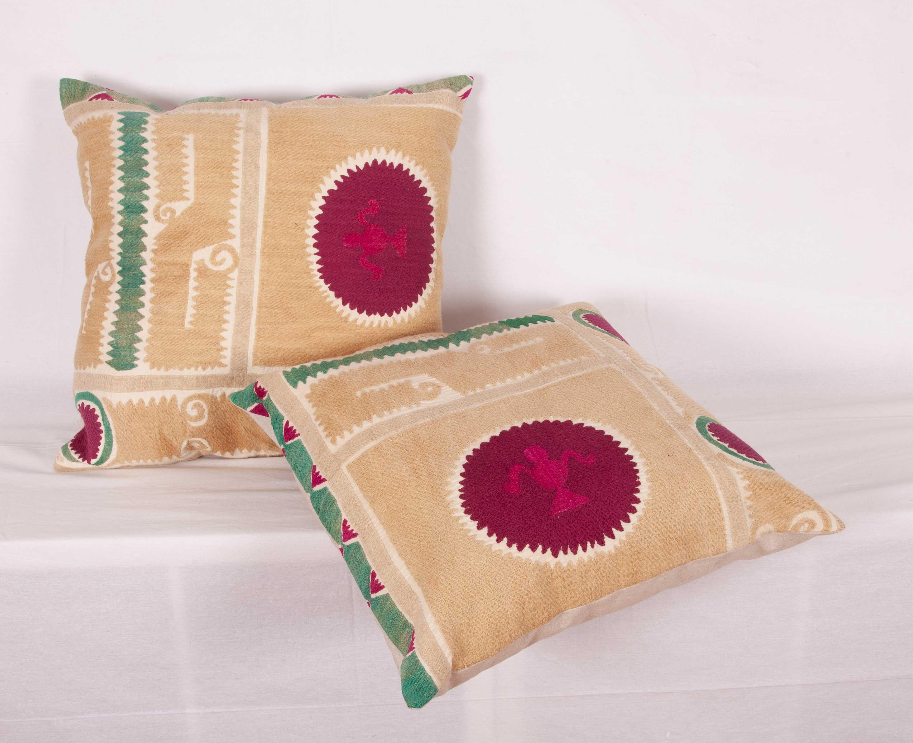 Embroidered Suzani Pillow Cases Fashioned from a Mid-20th Century Samarkand Suzani For Sale