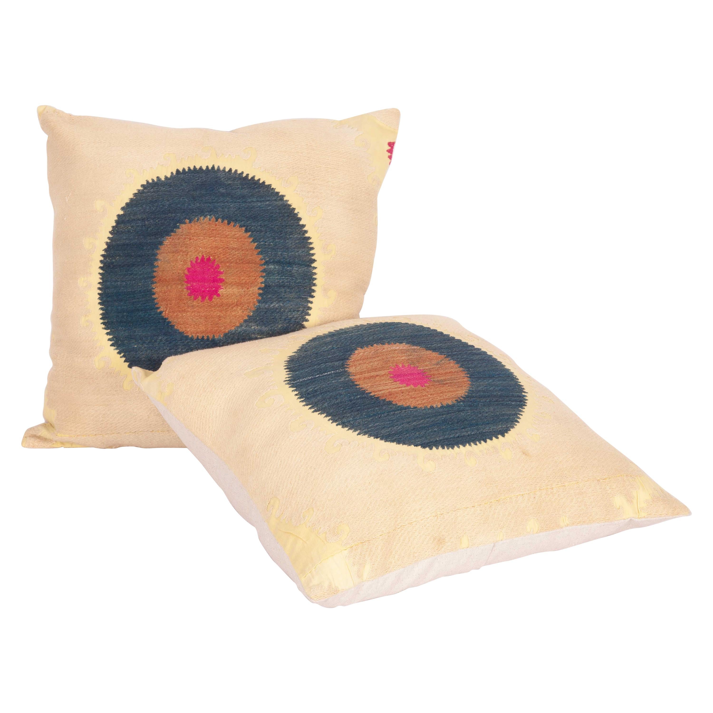 Suzani Pillow Cases Fashioned from a Mid-20th Century Uzbek Suzani For Sale