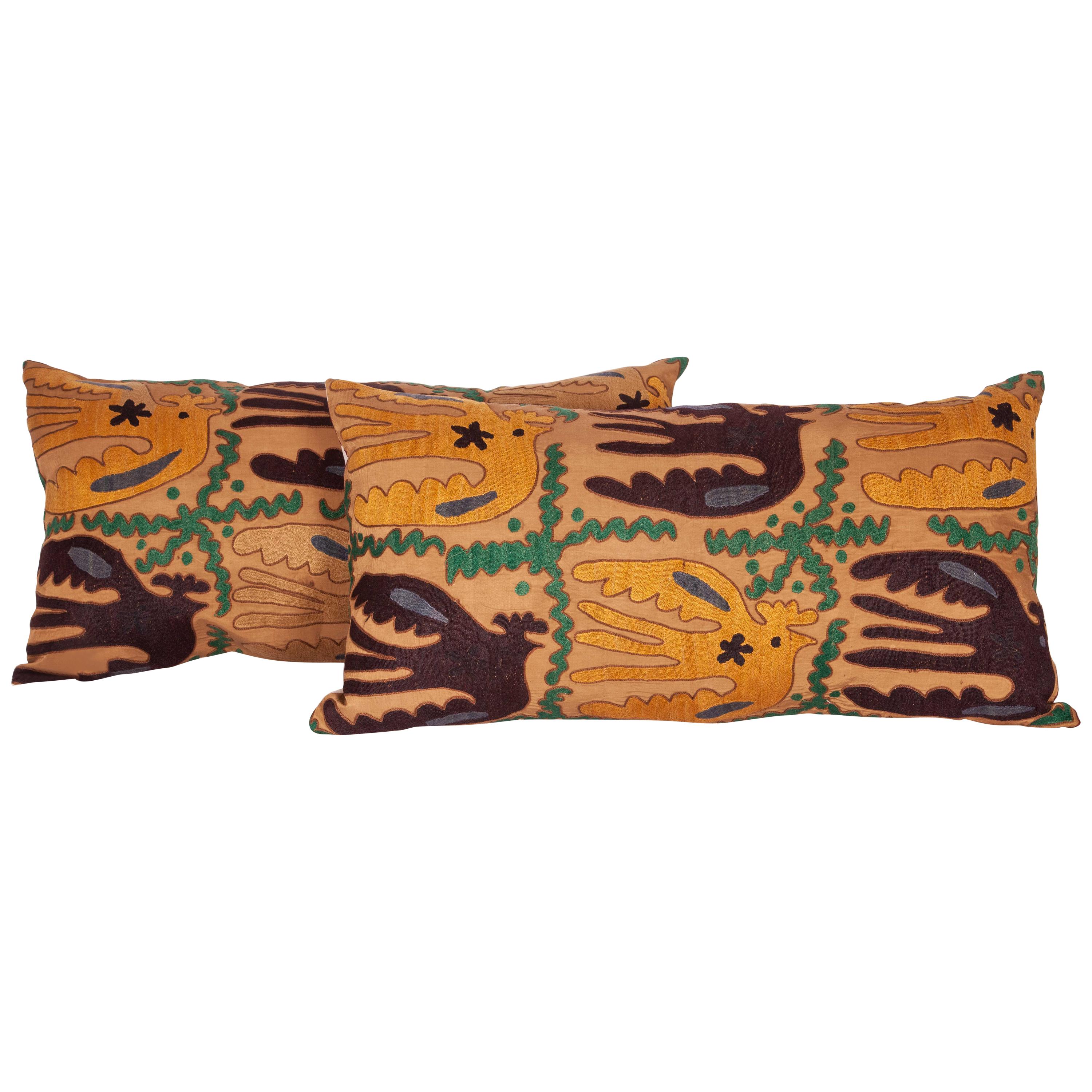 Suzani Pillow Cases with Mthological Birds Design, 1960s