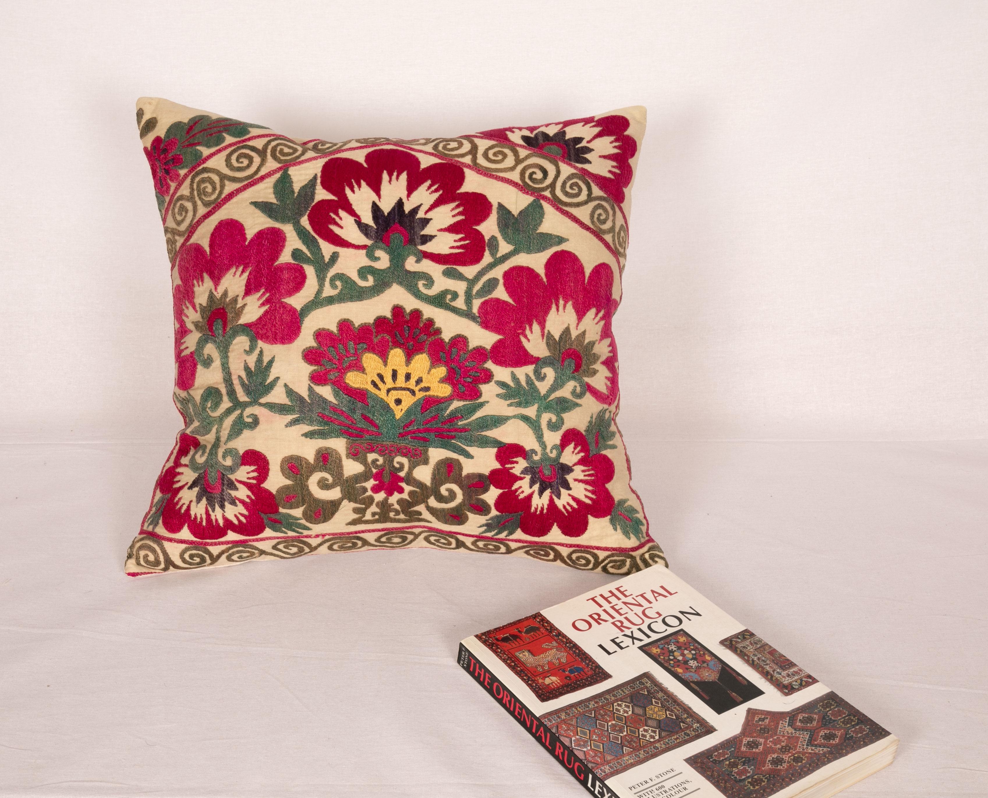 Embroidered Suzani Pillow Cover Made from a Vintage Suzani, Uzbekistan, 1970s