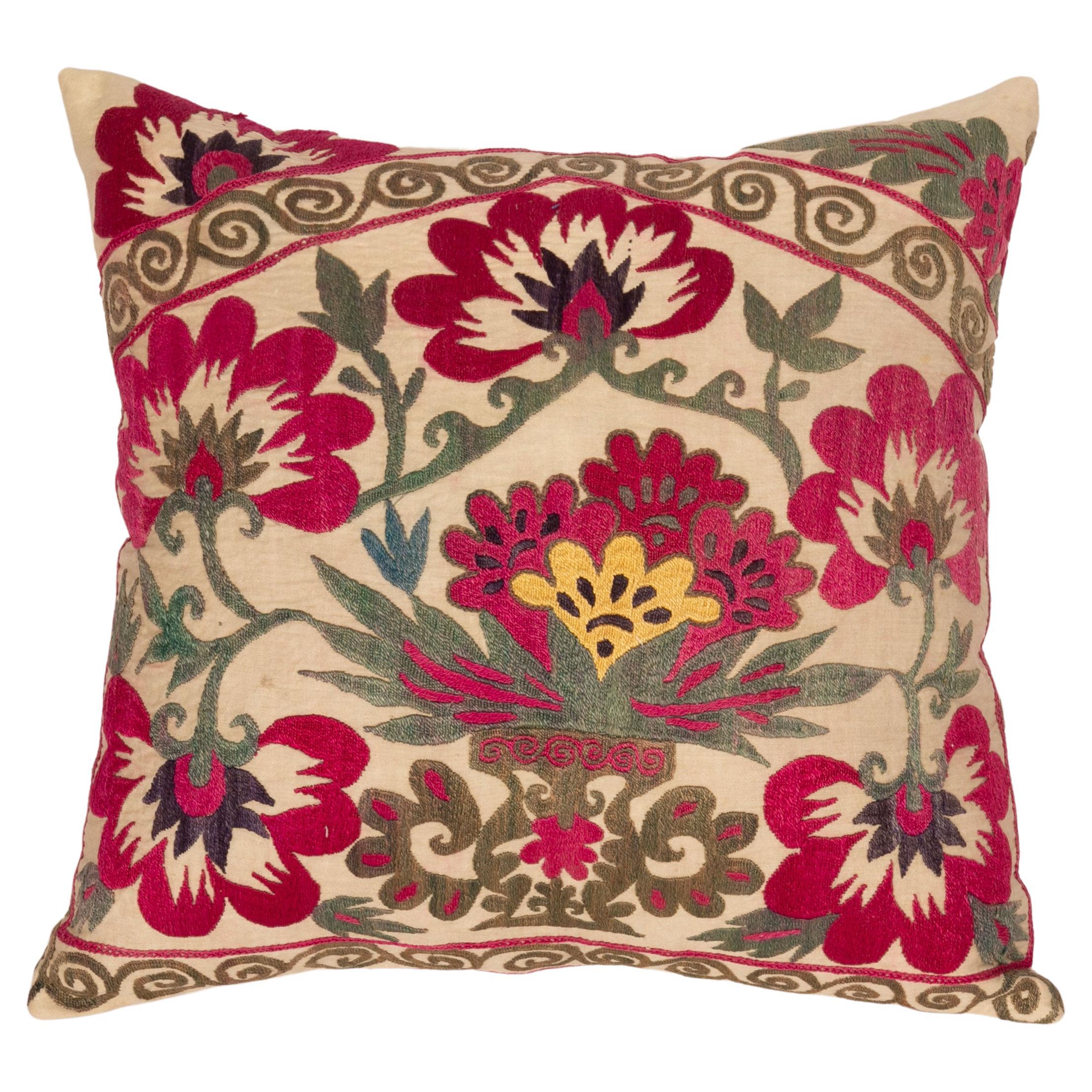 Suzani Pillow Cover Made from a Vintage Suzani, Uzbekistan, 1970s