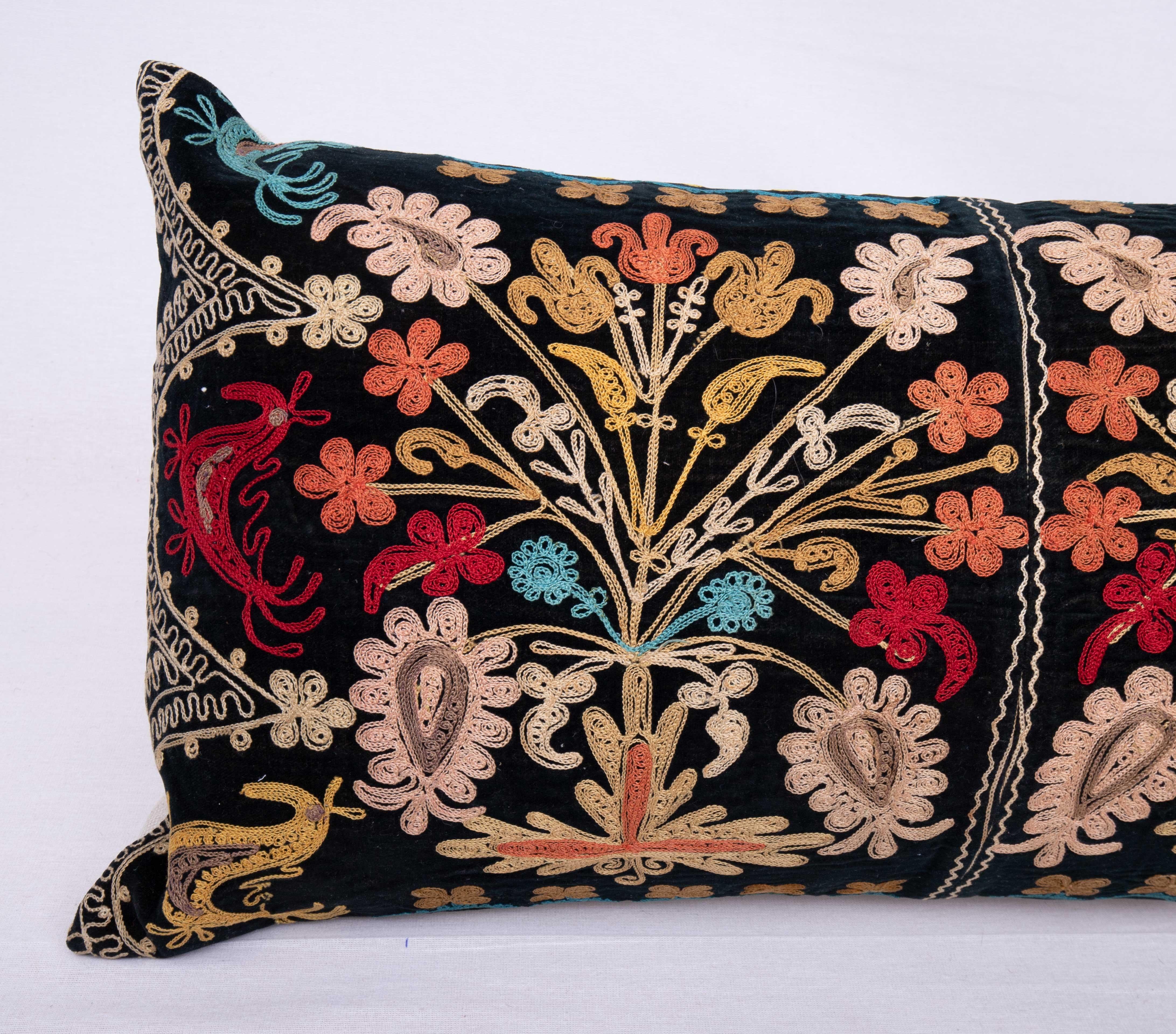 Uzbek Suzani Pillow Cover Made from a Vintage Velvet Suzani For Sale