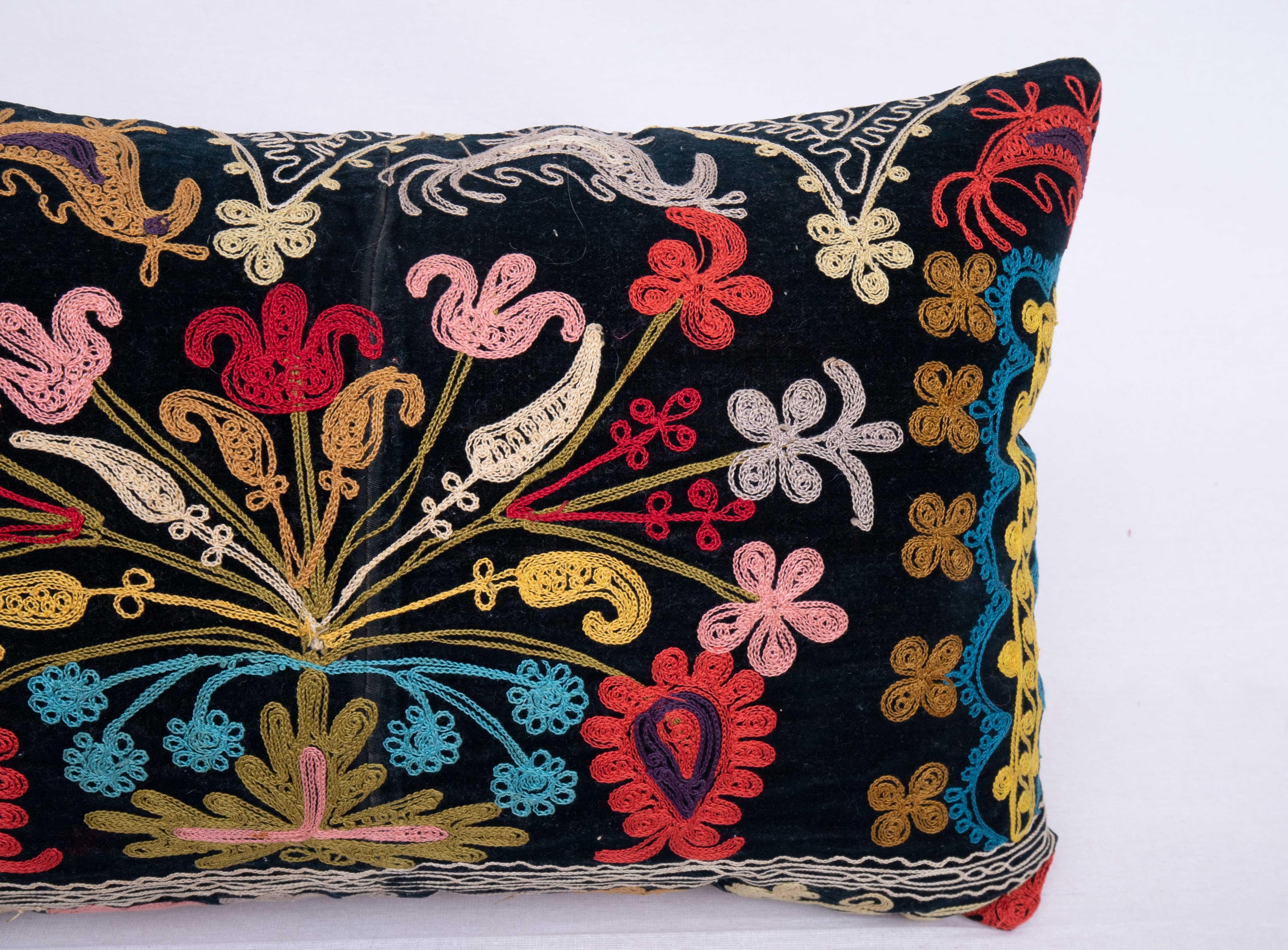Uzbek Suzani Pillow Cover Made from a Vintage Velvet Suzani For Sale