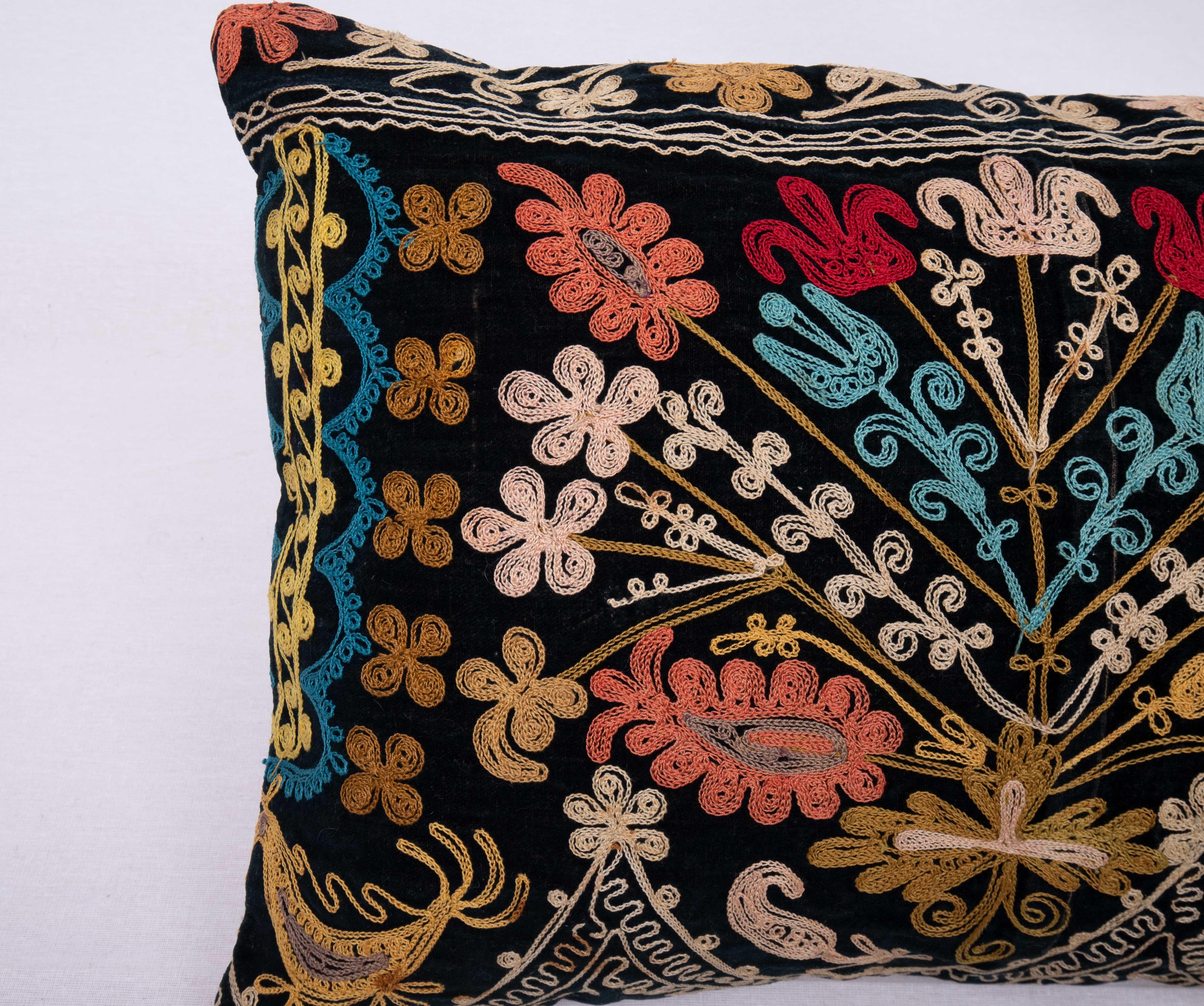 Embroidered Suzani Pillow Cover Made from a Vintage Velvet Suzani For Sale