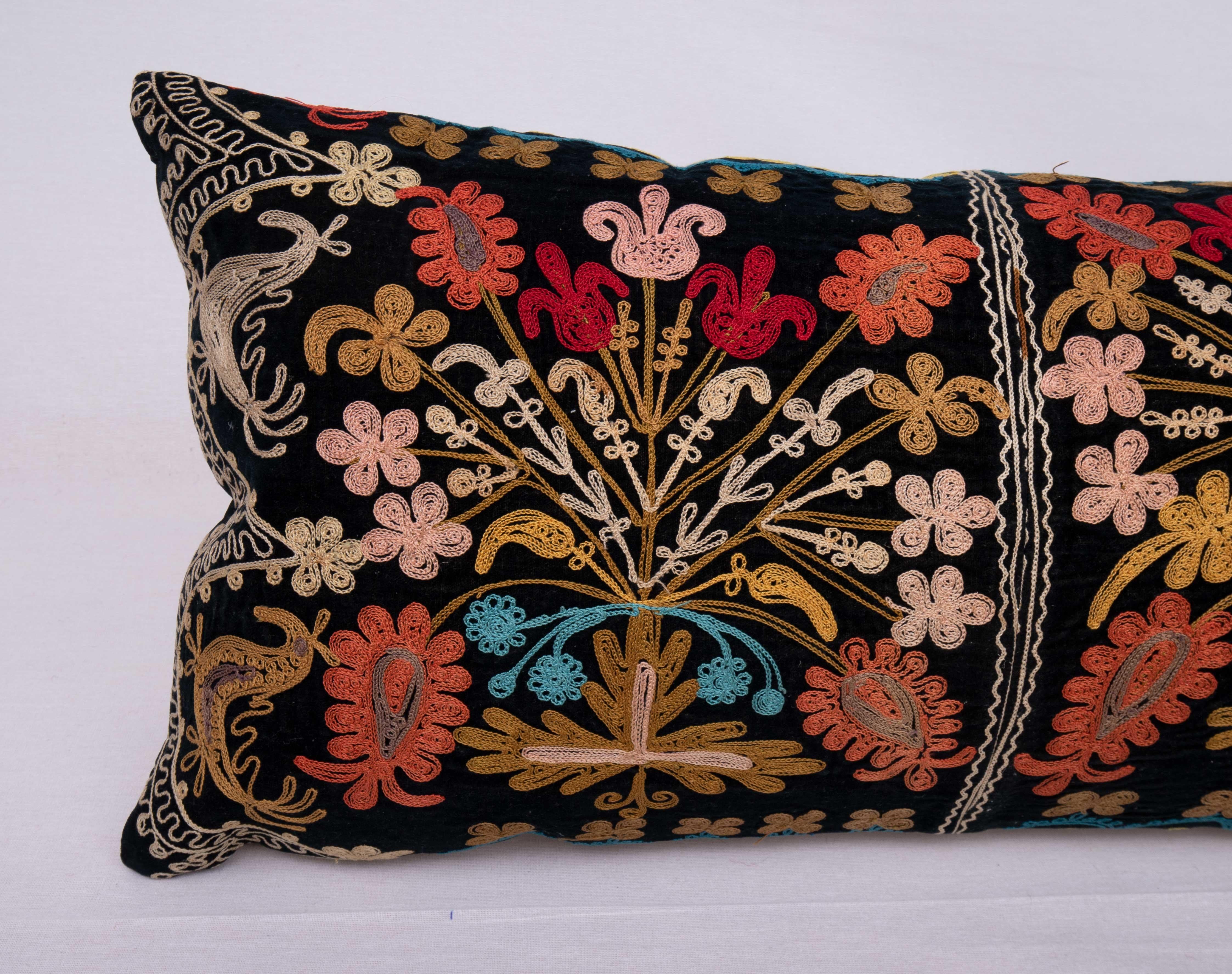 Embroidered Suzani Pillow Cover Made from a Vintage Velvet Suzani For Sale