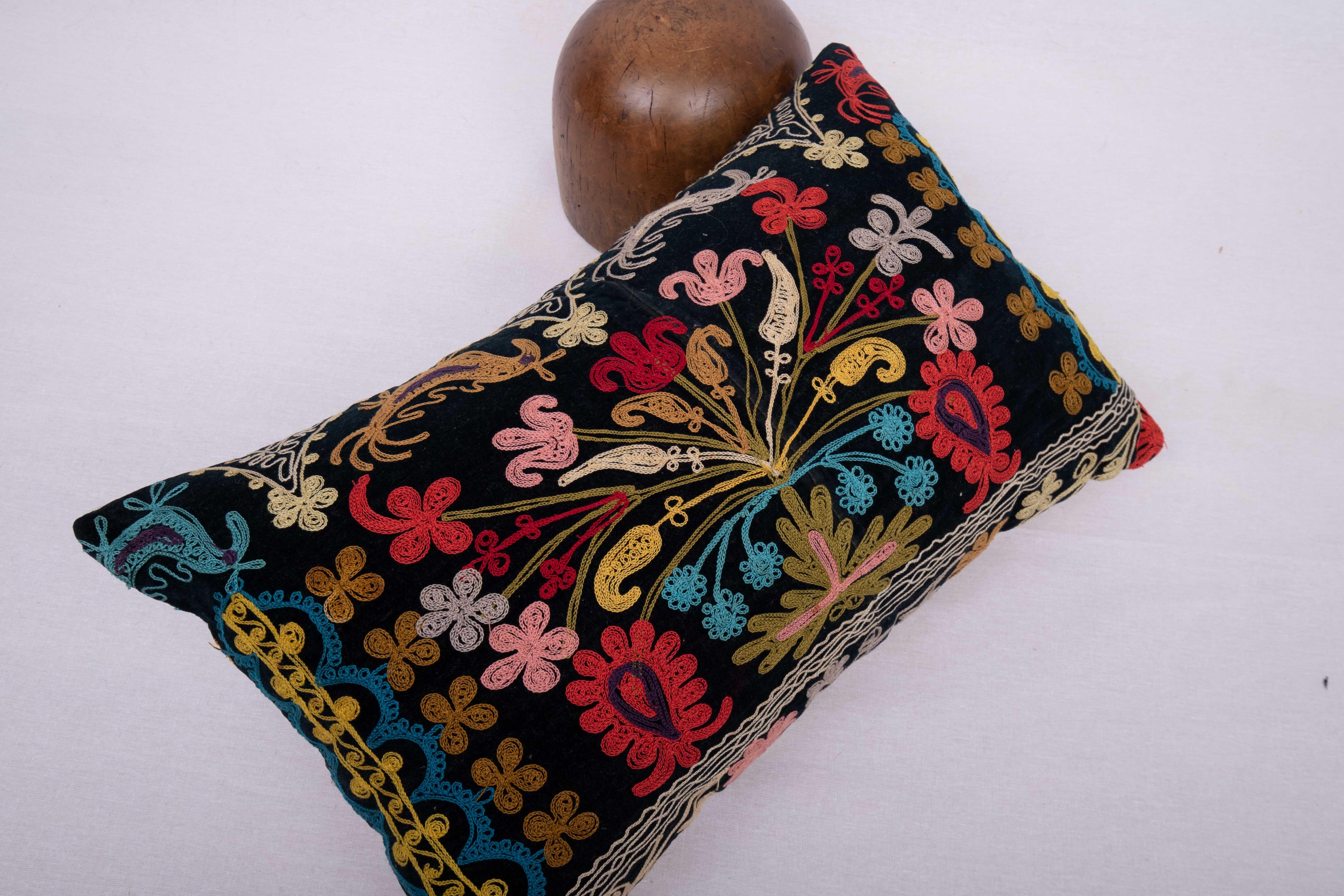 Embroidered Suzani Pillow Cover Made from a Vintage Velvet Suzani For Sale