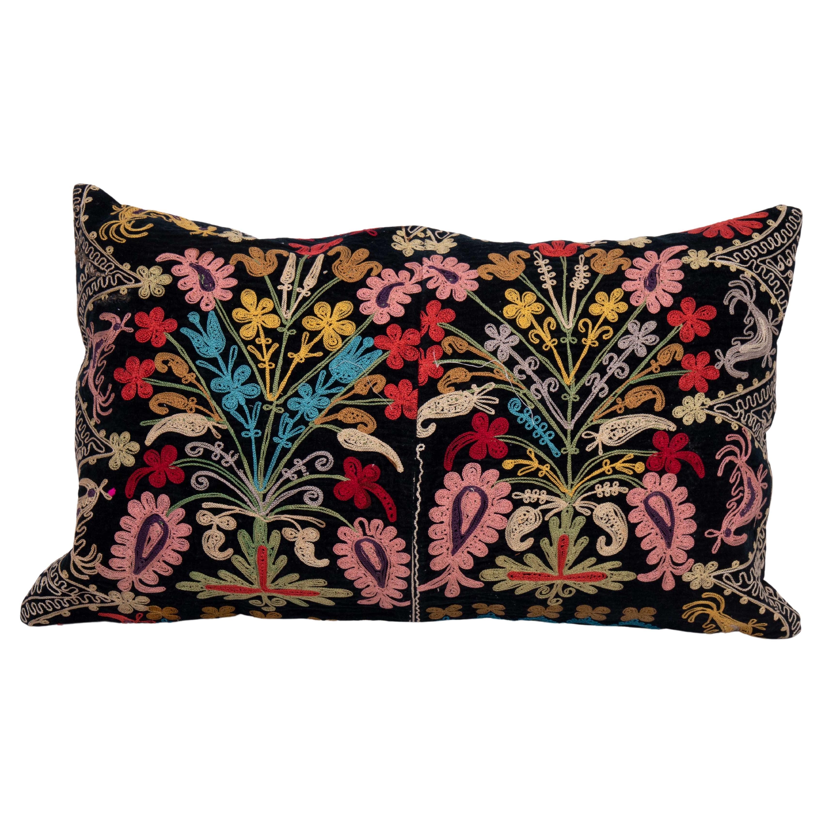 Suzani Pillow Cover Made from a Vintage Velvet Suzani For Sale