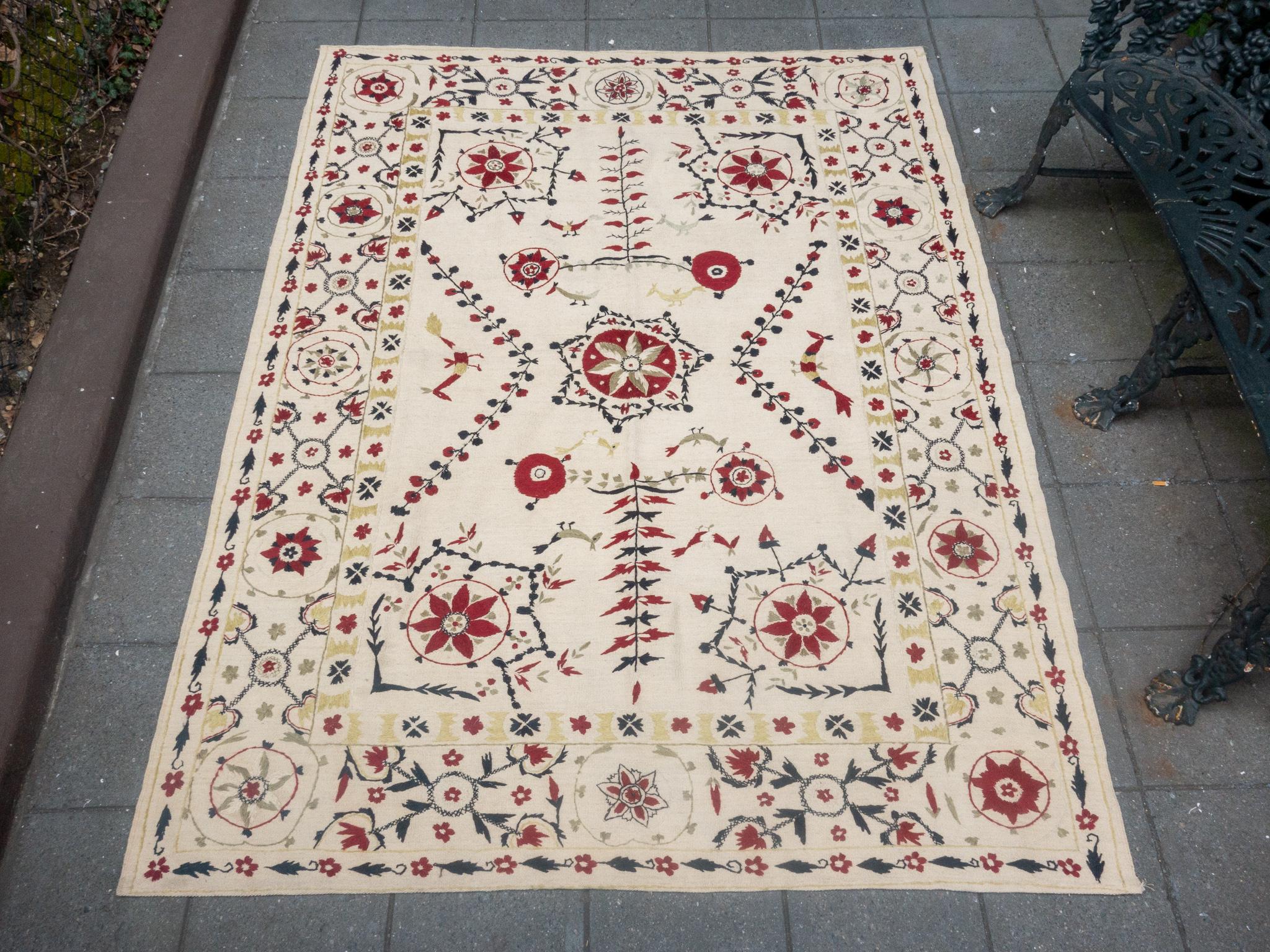 Suzani style wool rug from Afghanistan.