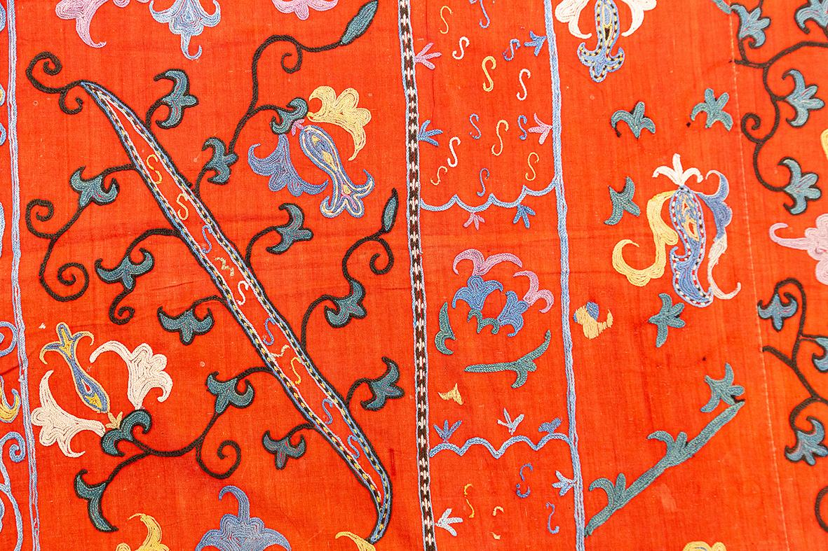 Hand-Knotted Suzani Textile Uzbek For Sale