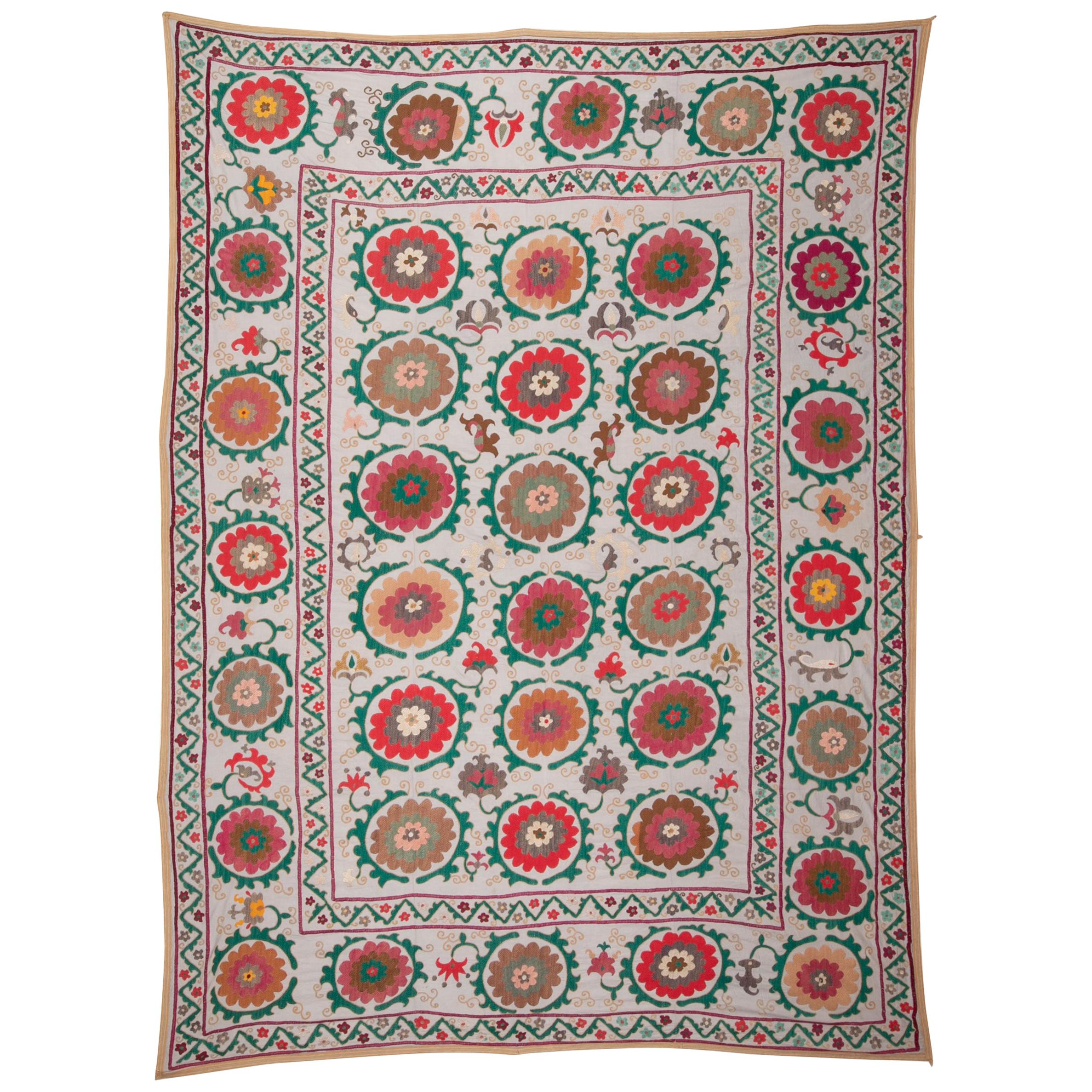 Suzani with Light Blue Background from Uzbekistan, Central Asia, 1970s-1980s For Sale