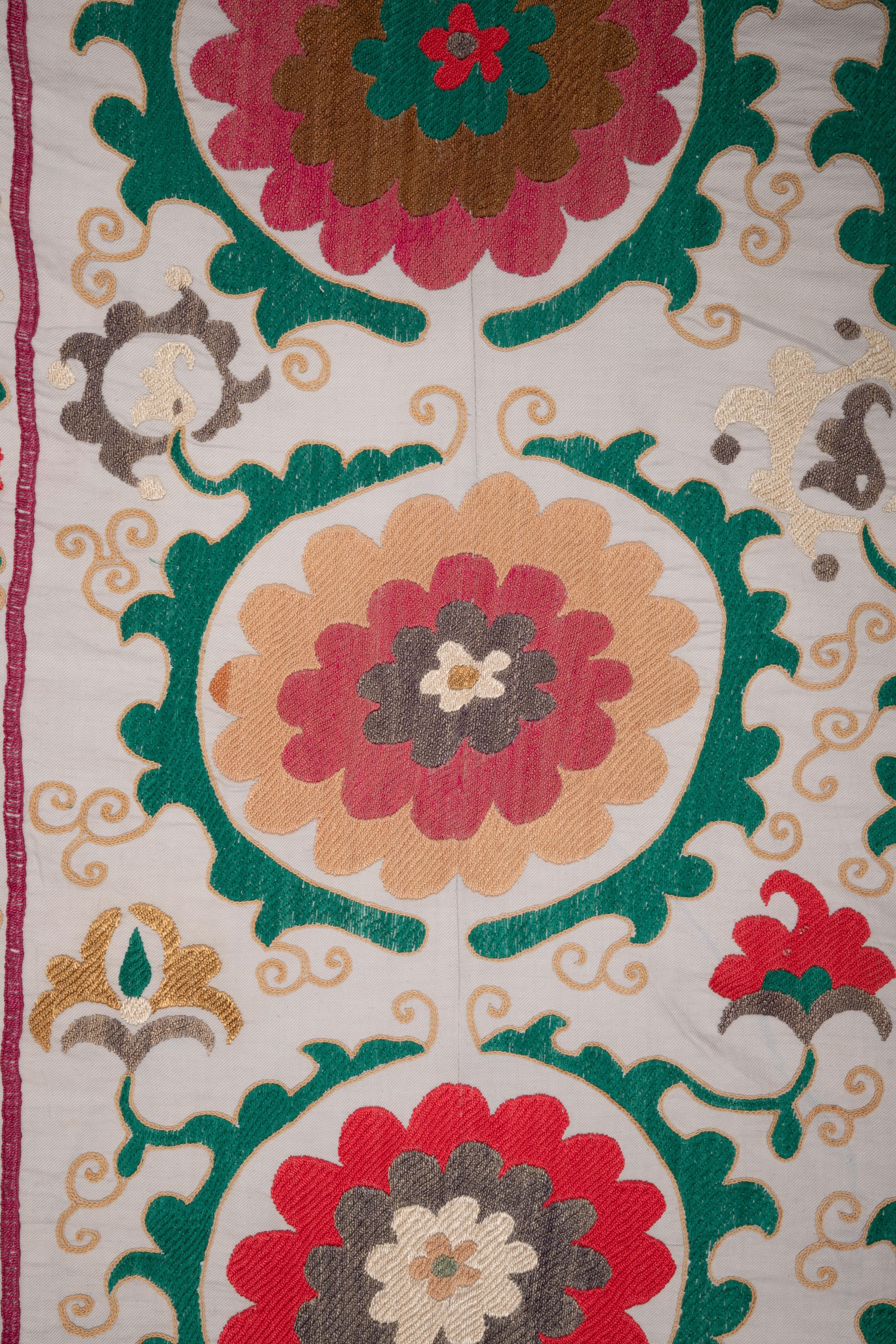Embroidered Suzani with Light Blue Background from Uzbekistan, Central Asia, 1970s-1980s For Sale
