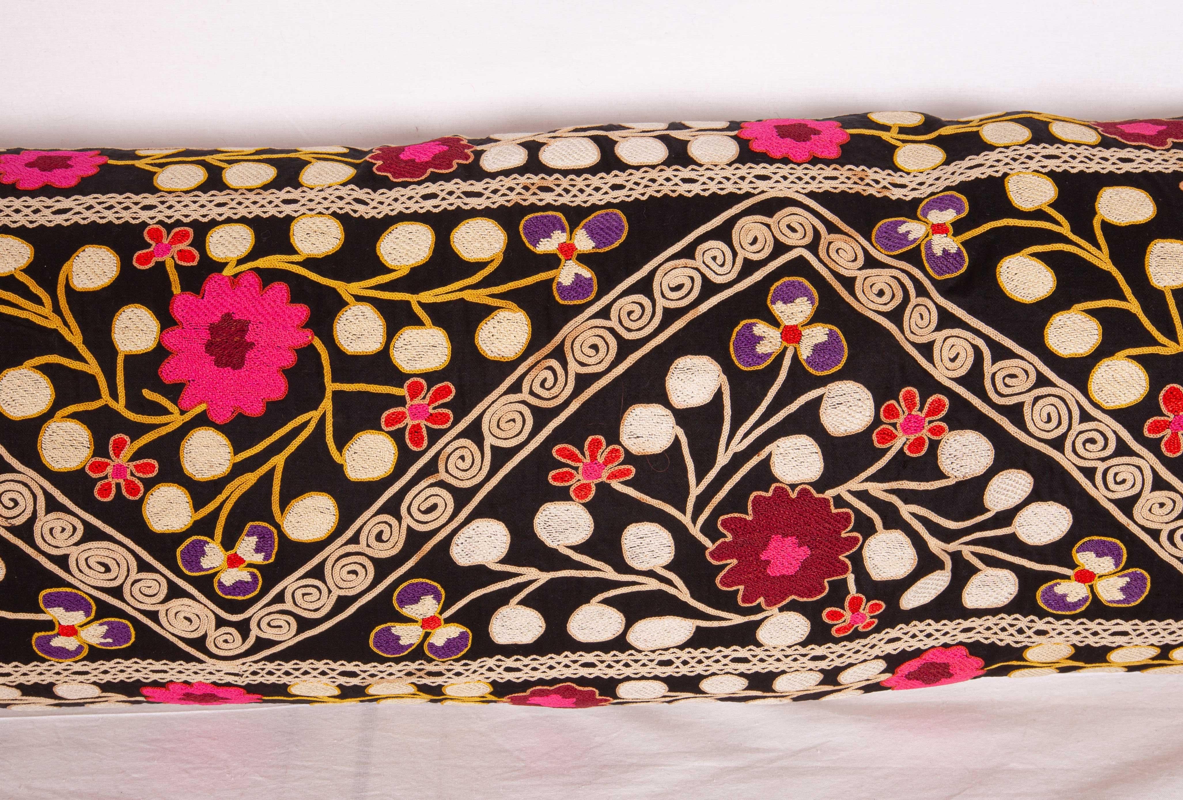Embroidered Suzan Lumbar Pillow Case Fashioned from a Mid-20th Century Uzbek Suzani