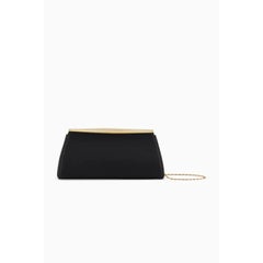 Suzannah Clutch Black Diamond Satin with Gold Hardware