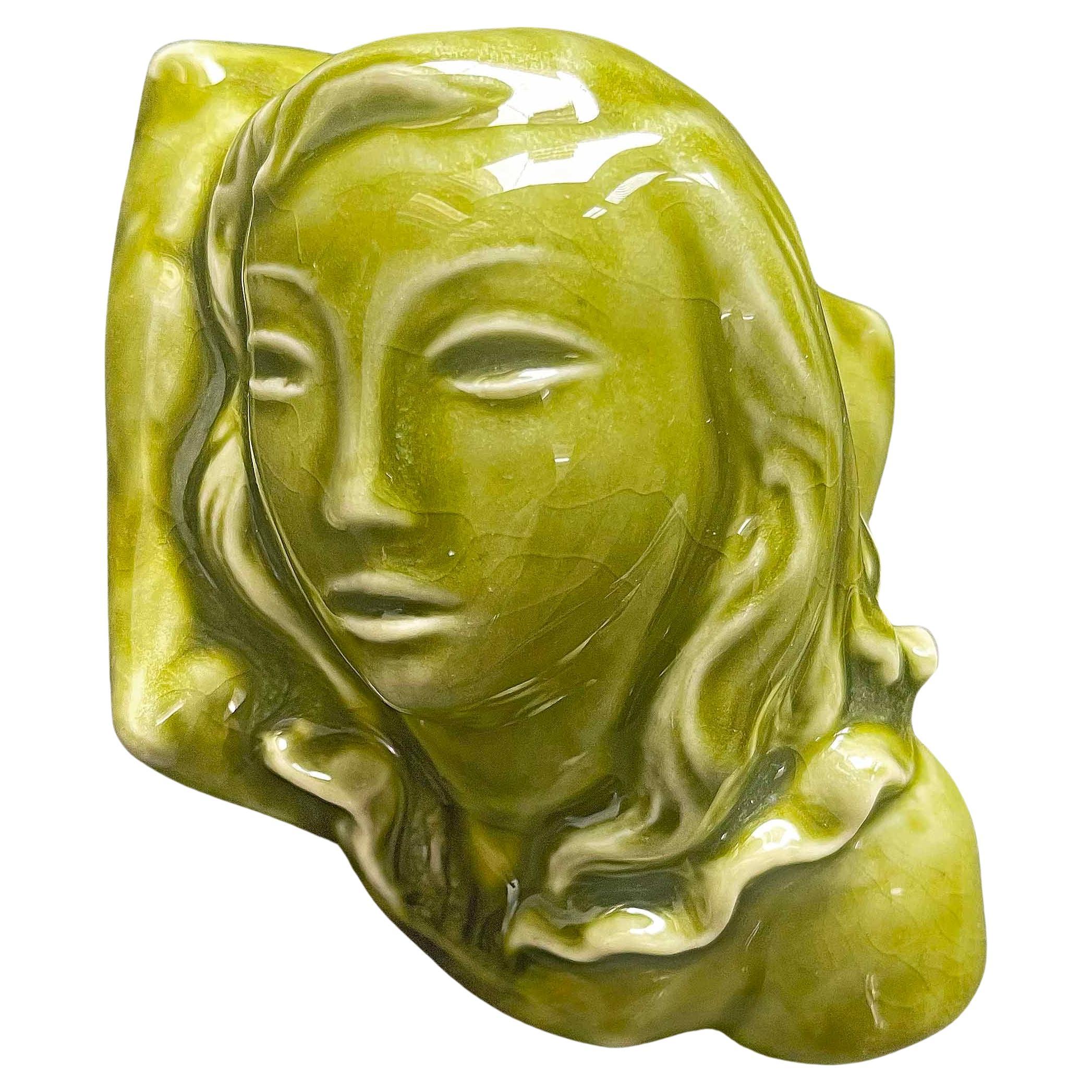 "Suzanne", Art Deco Paperweight in Green Glaze by David Seyler for Kenton Hills For Sale
