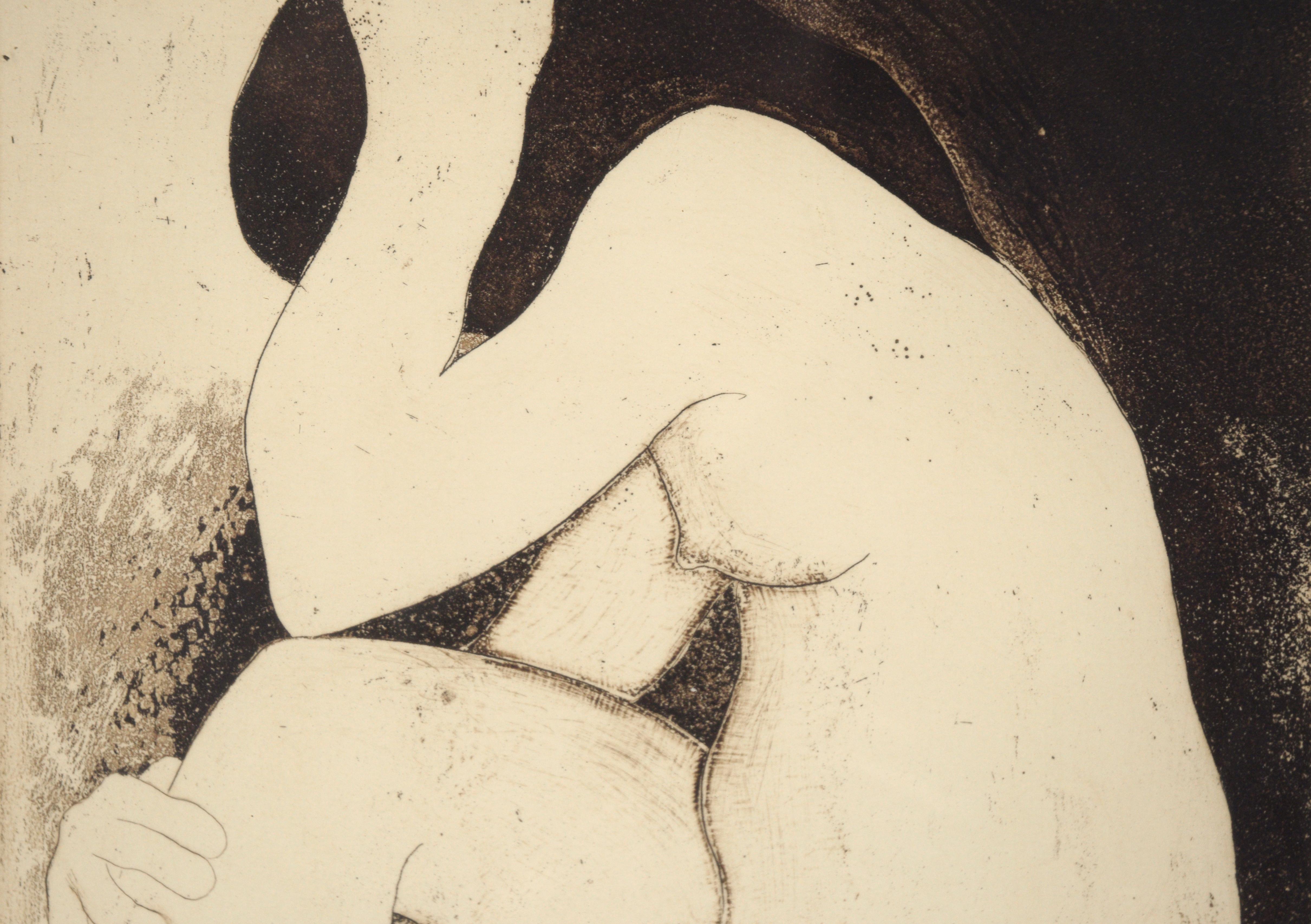 „“Frau““ Nackte figurative Radierung (Grau), Figurative Print, von Suzanne Aubin Ledrew