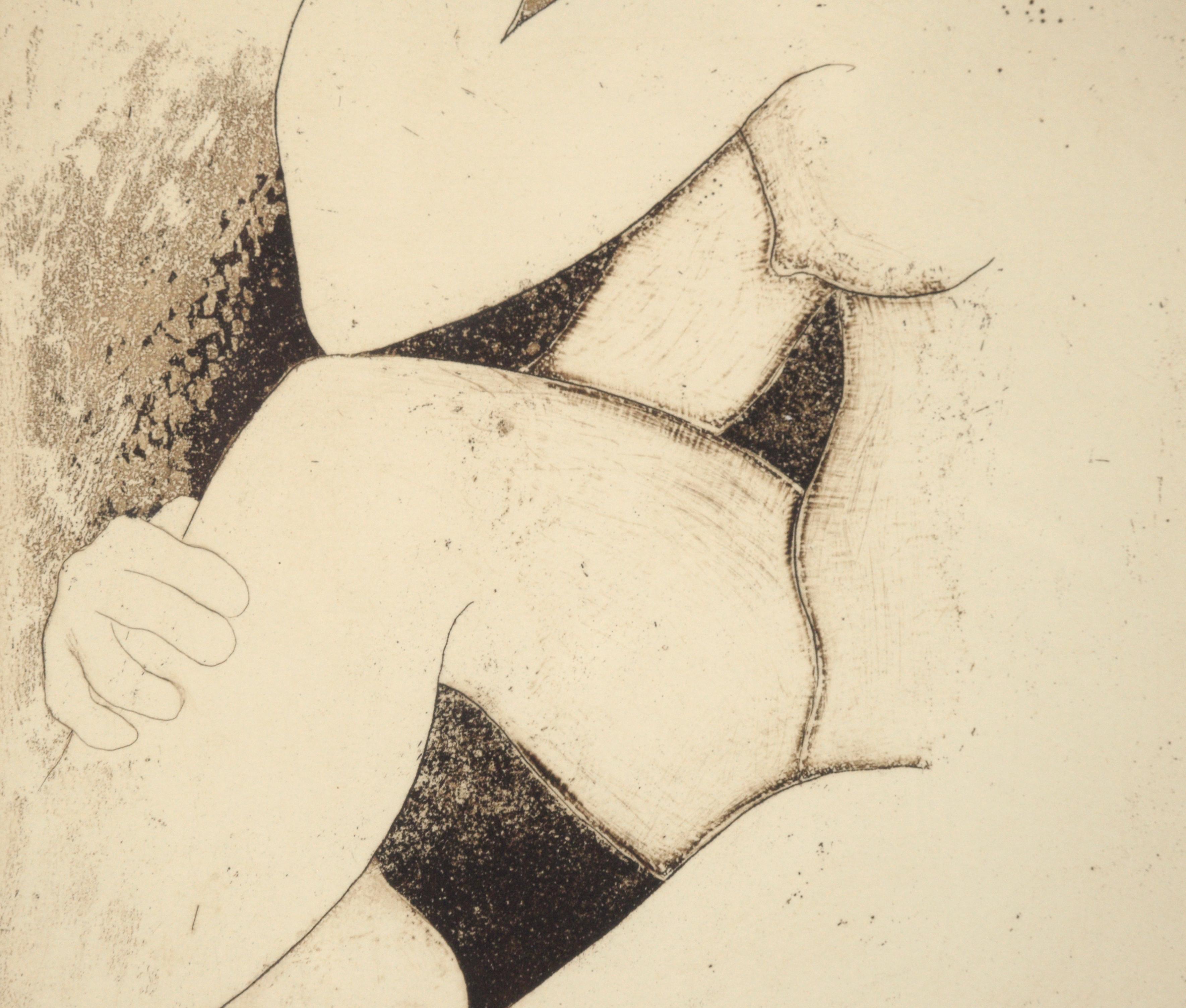 Nudo elegante di Suzanne Aubin Ledrew (americana, nata nel 1942). La donna in quest'opera è seduta, con la mano che le copre il viso e la testa, rivolta parzialmente verso lo spettatore. C'è un bel contratto tra lo sfondo e la figura, che crea una