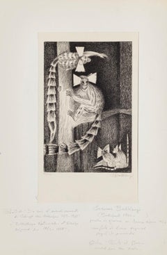 Monkeys - Original Etching by Suzanne Balkanyi - 1946 