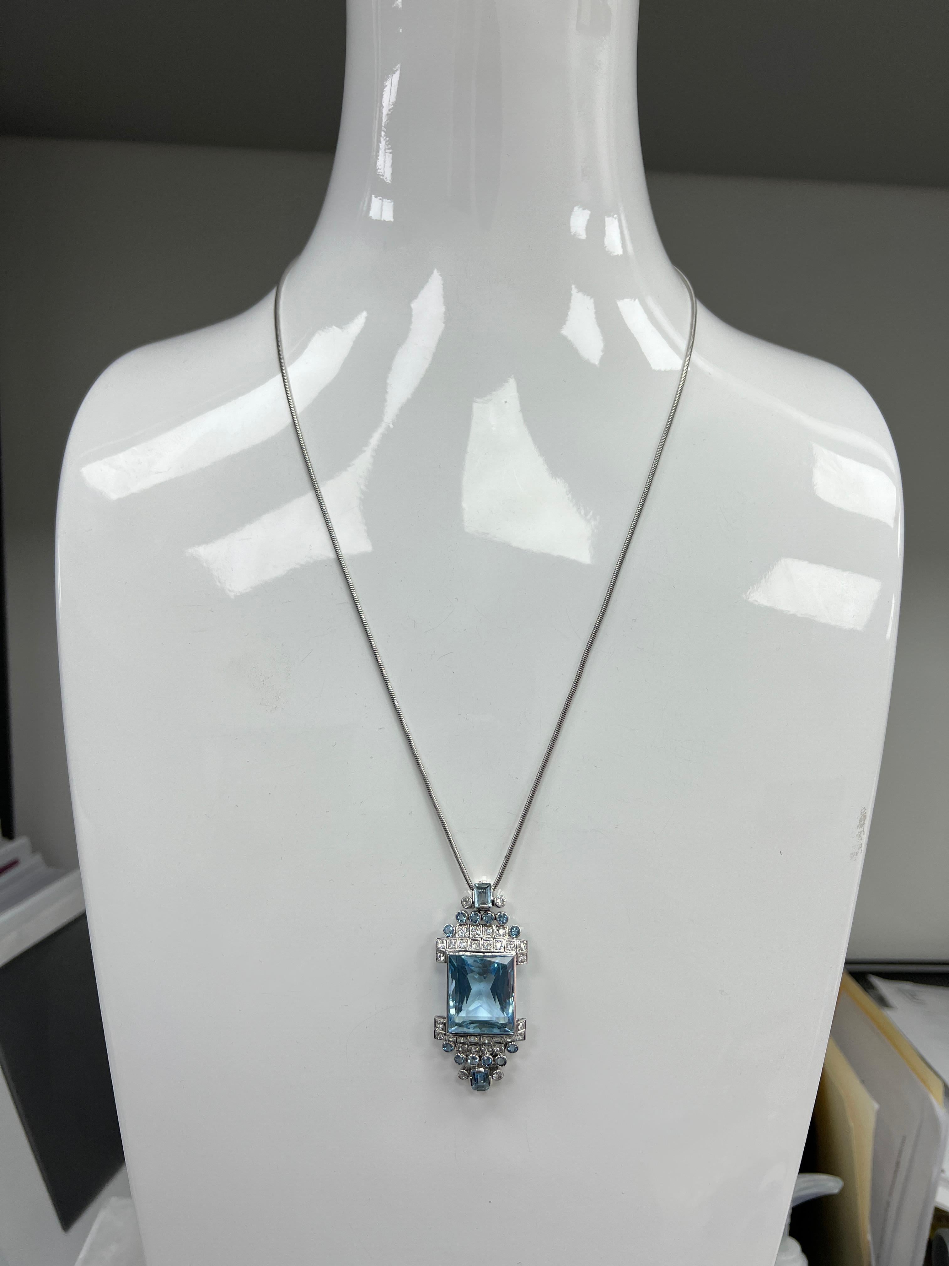 Suzanne Belperron Aquamarine Diamond Pendant Necklace For Sale 1