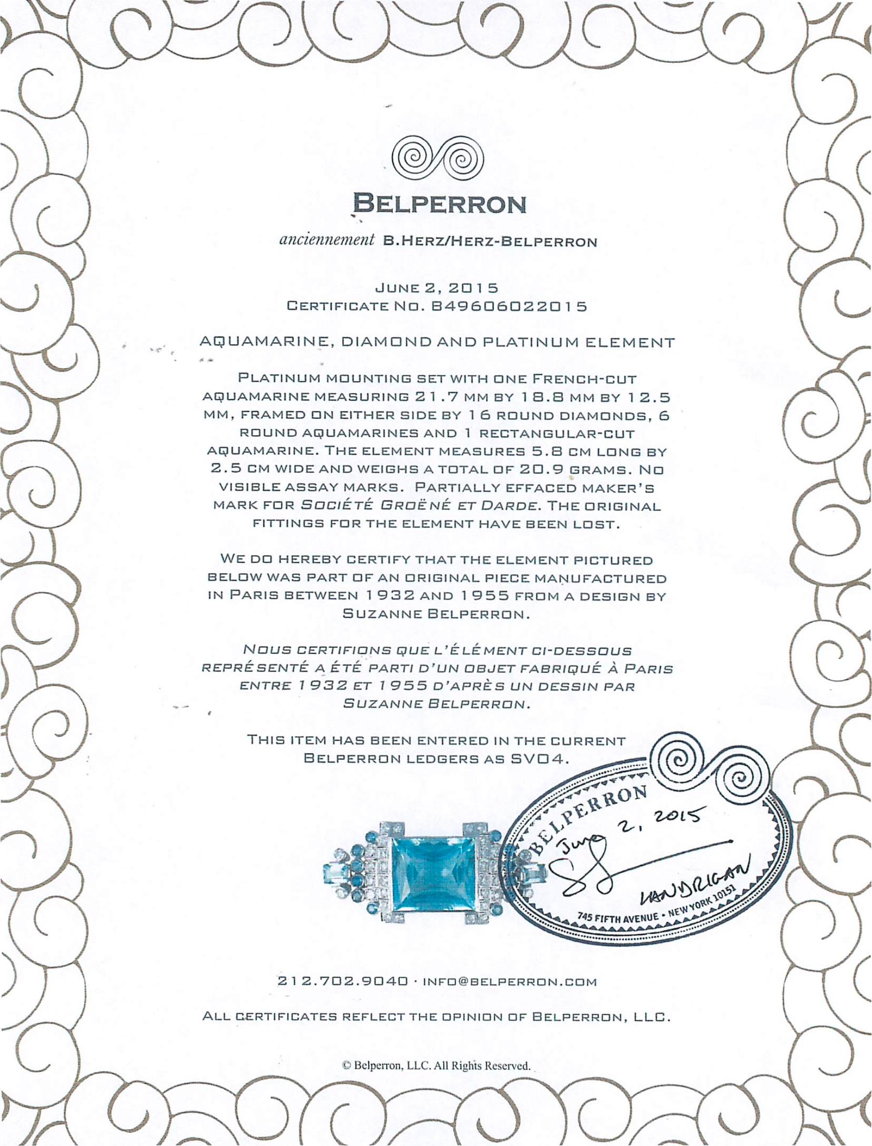 Suzanne Belperron Aquamarine Diamond Pendant Necklace For Sale 2