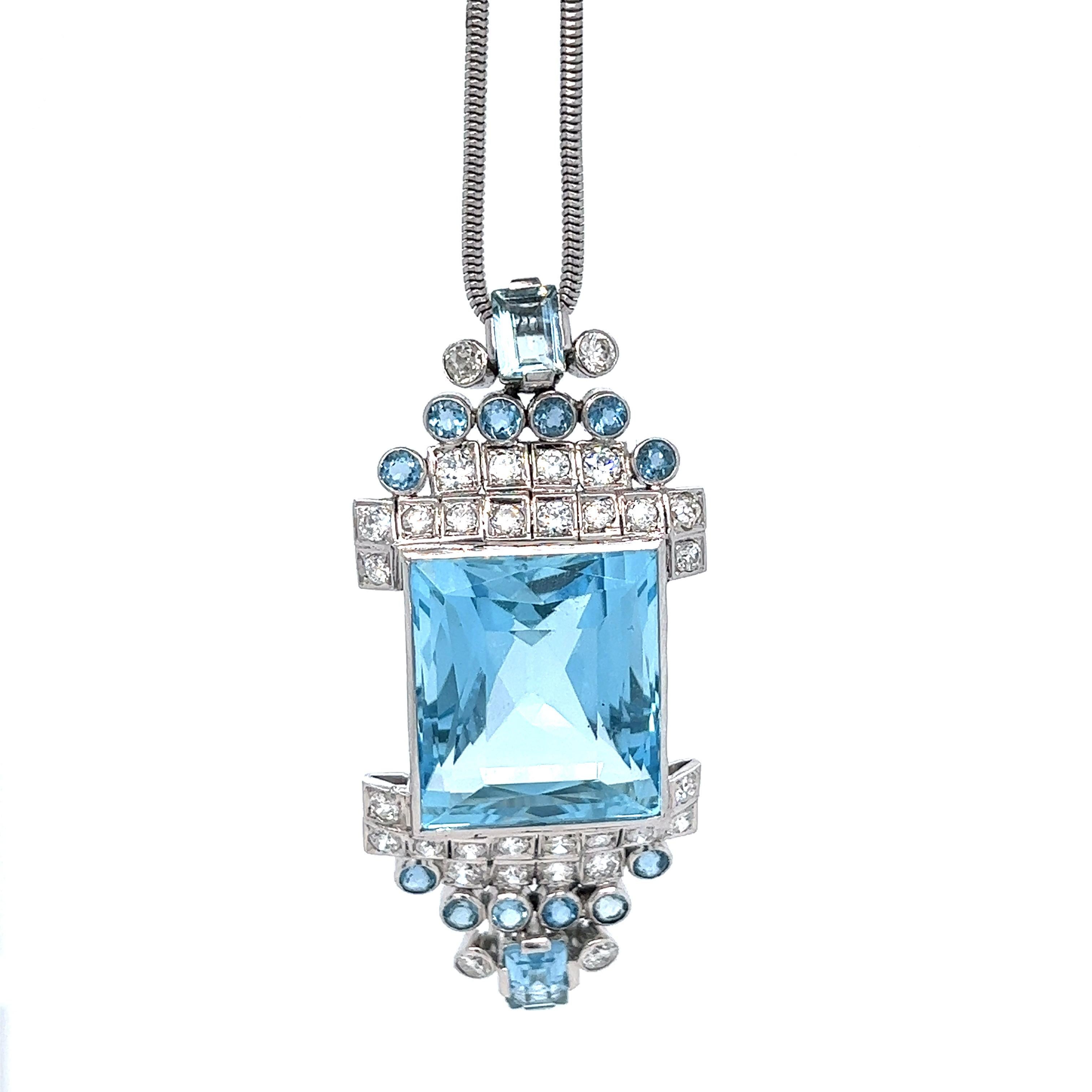 Suzanne Belperron Aquamarin-Diamant-Anhänger-Halskette (Art déco) im Angebot