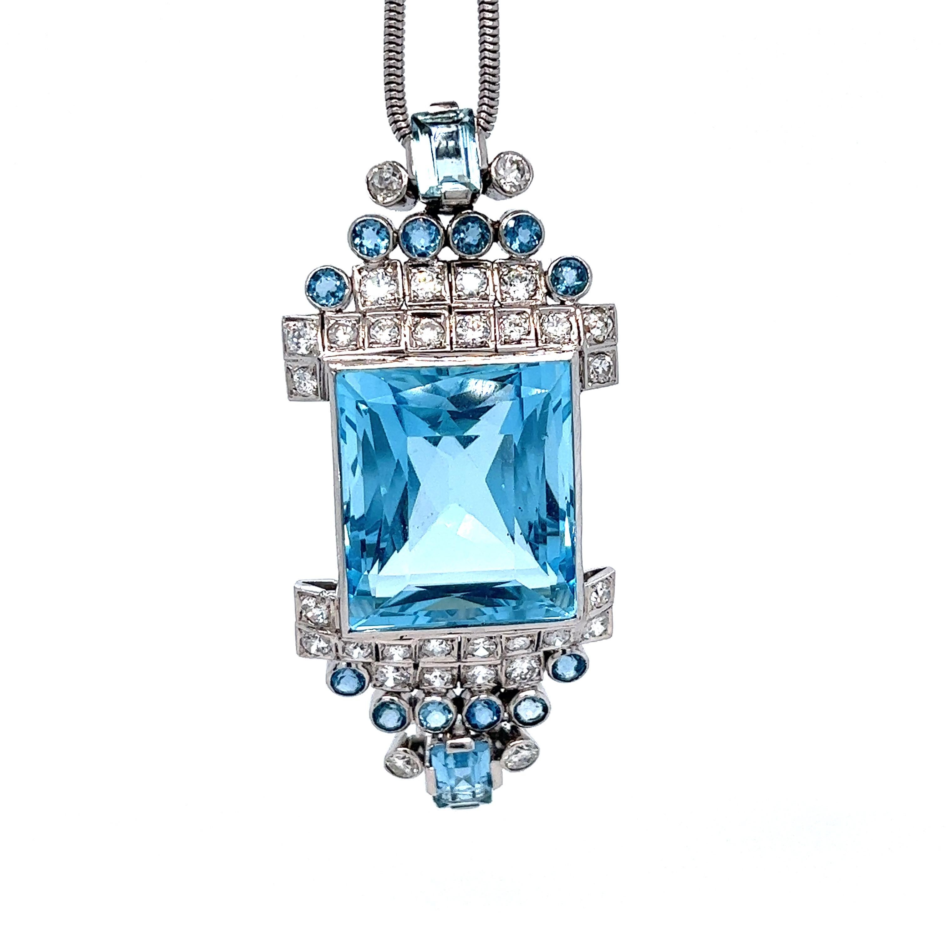 Suzanne Belperron Aquamarin-Diamant-Anhänger-Halskette (Französischer Schliff) im Angebot