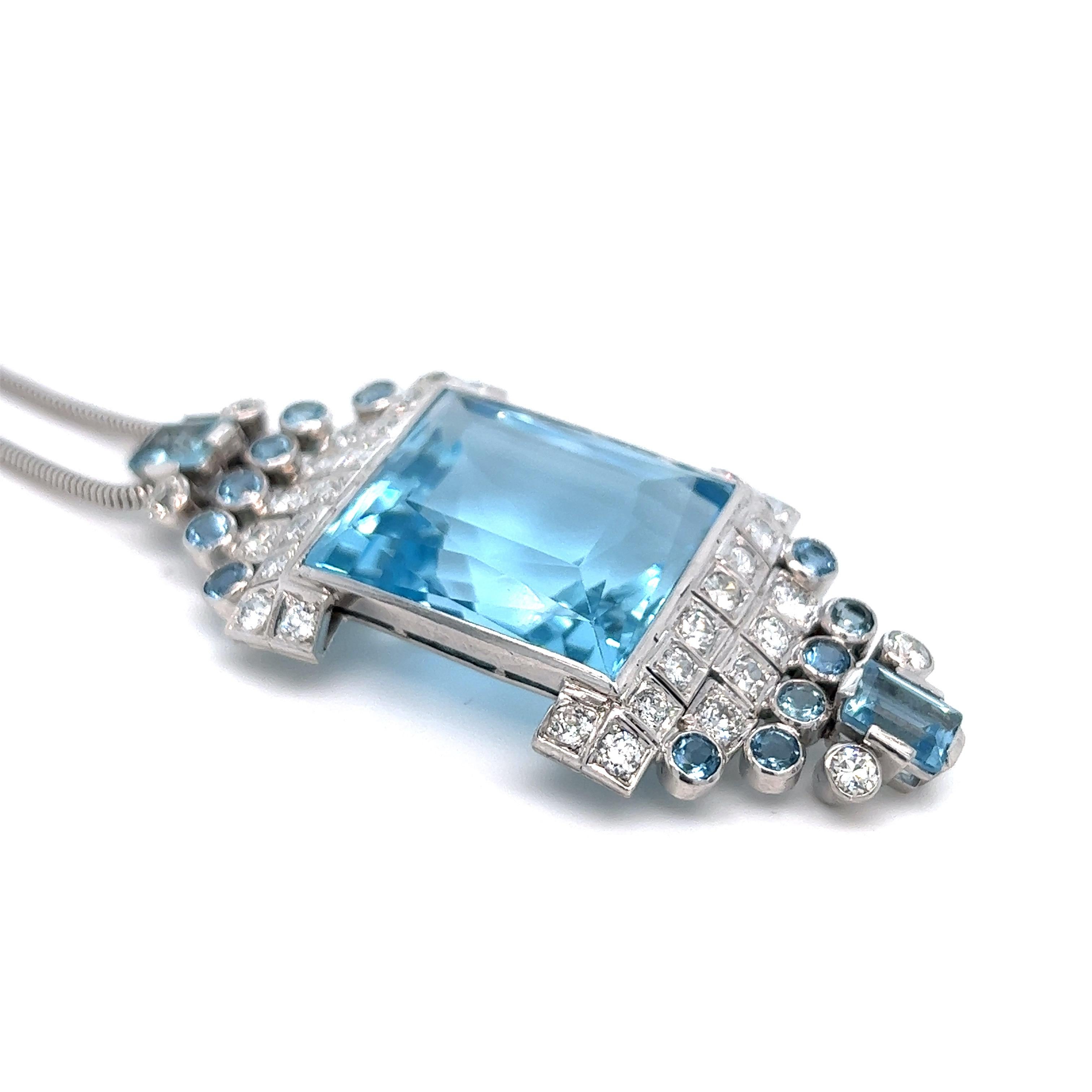Art Deco Suzanne Belperron Aquamarine Diamond Pendant Necklace For Sale