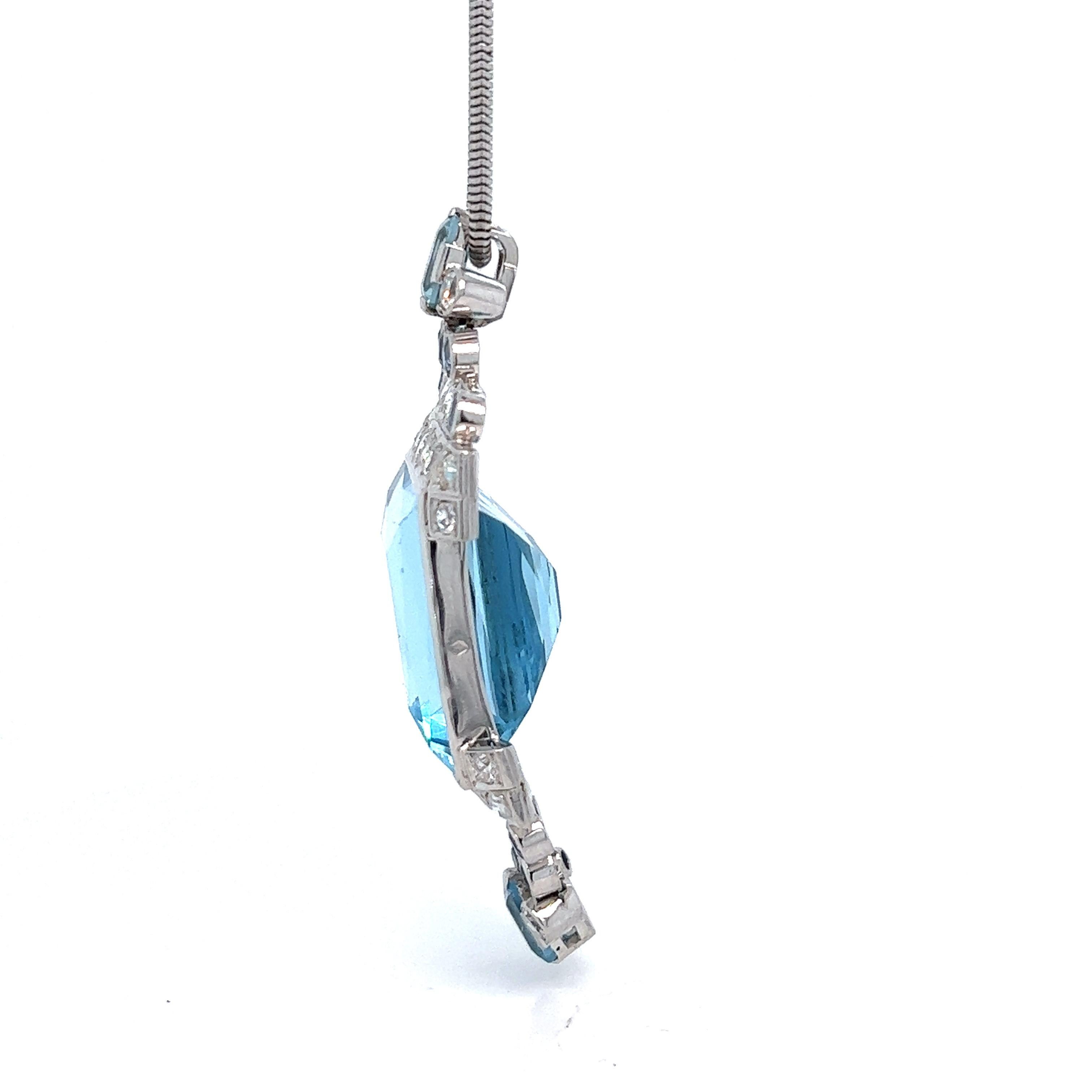 French Cut Suzanne Belperron Aquamarine Diamond Pendant Necklace For Sale