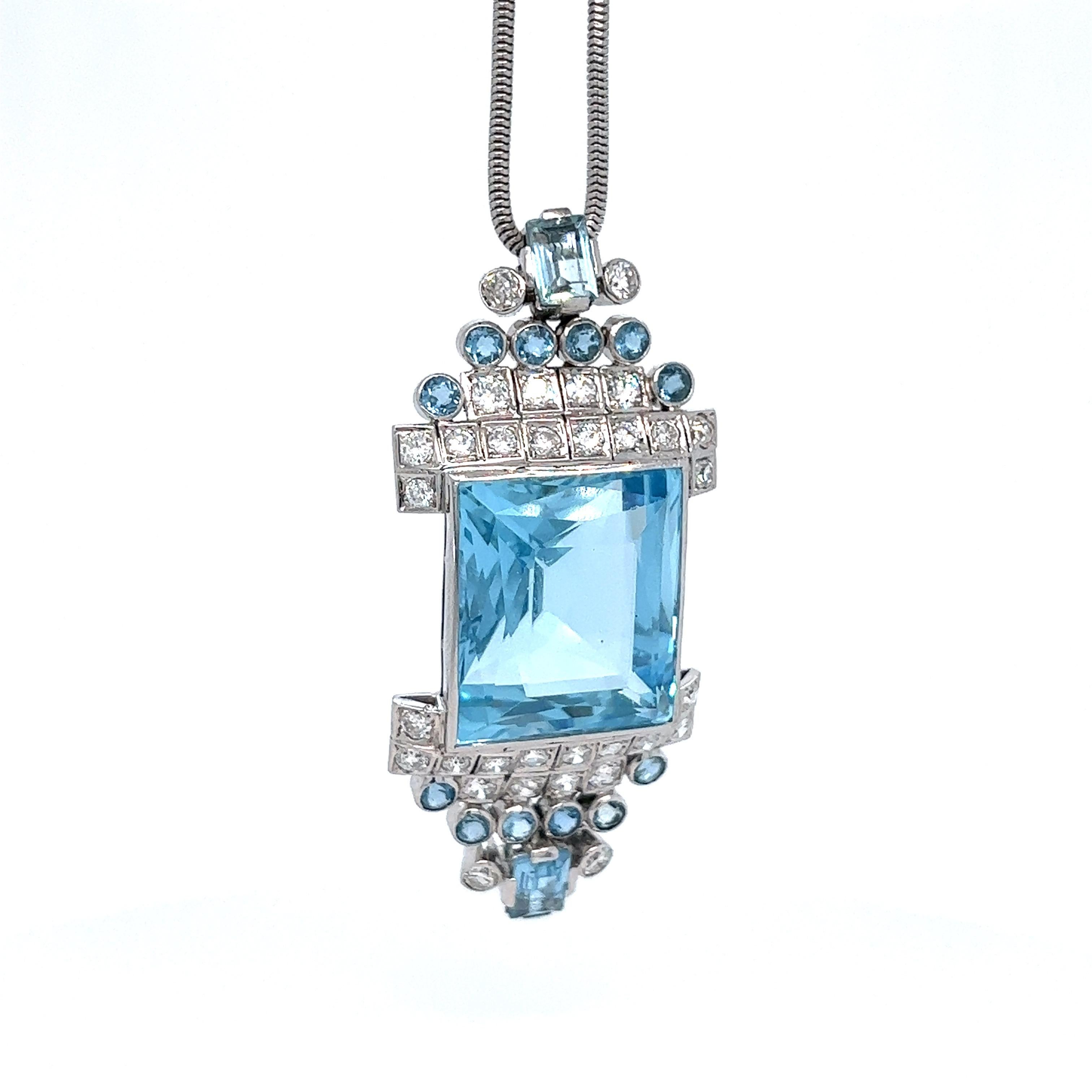 Suzanne Belperron Aquamarine Diamond Pendant Necklace In Excellent Condition For Sale In New York, NY