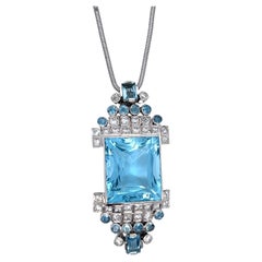 Suzanne Belperron Aquamarine Diamond Pendant Necklace