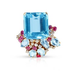 Suzanne Belperron Brosche, Aquamarin, Rubin und Diamanten, 18k