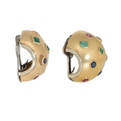 Suzanne Belperron Art Moderne Gold und mehrere Edelsteine "Tonneau" Clip-Broschen