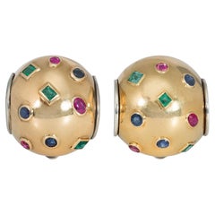 Suzanne Belperron Art Moderne Gold and Multi Gemstone "Tonneau" Clip Brooches